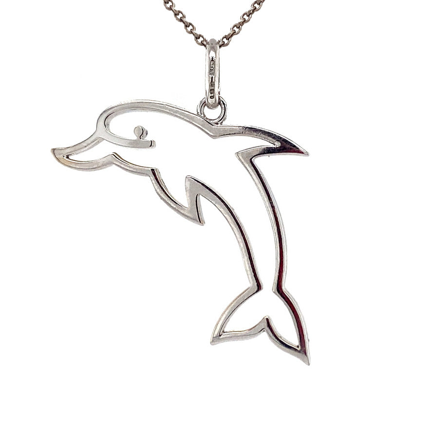 White gold dolphin pendant with diamond 14 kt