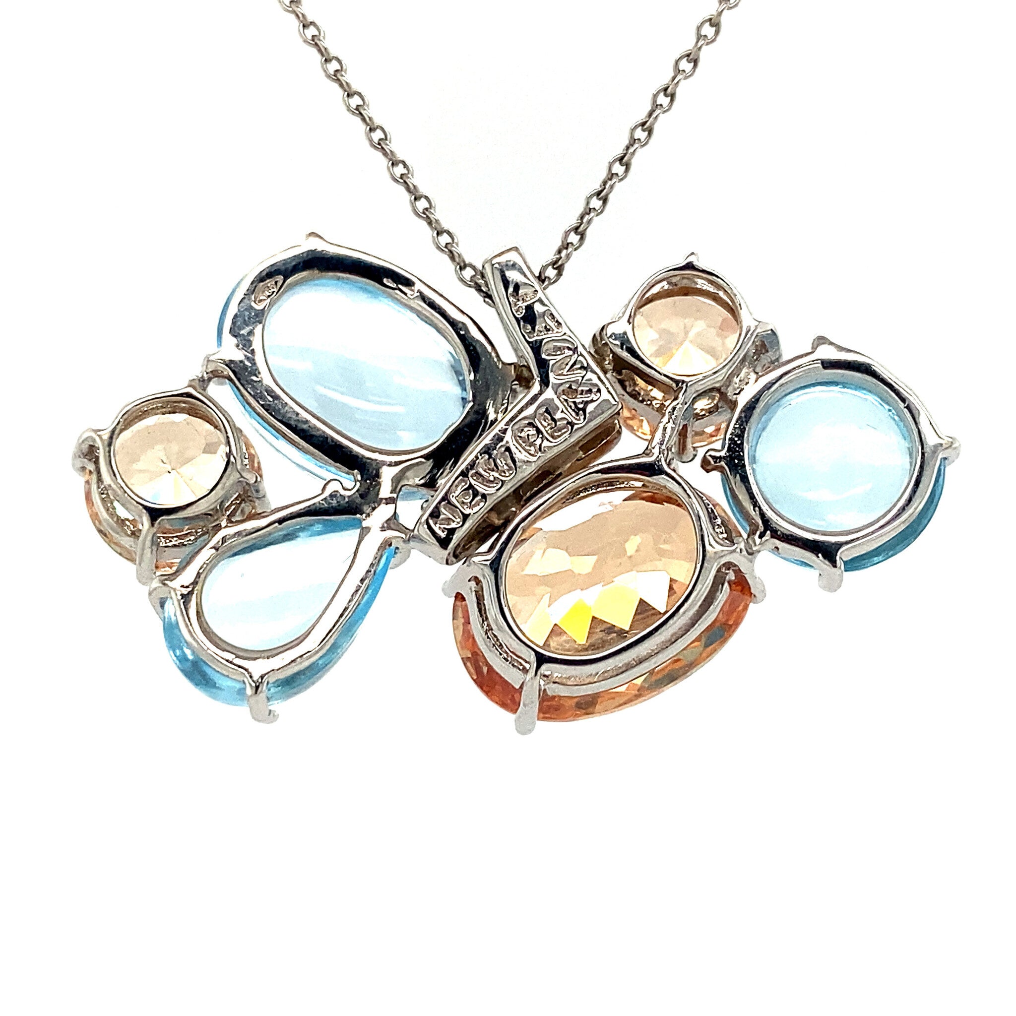 White gold pendant with diamond and colored glass 18 kt