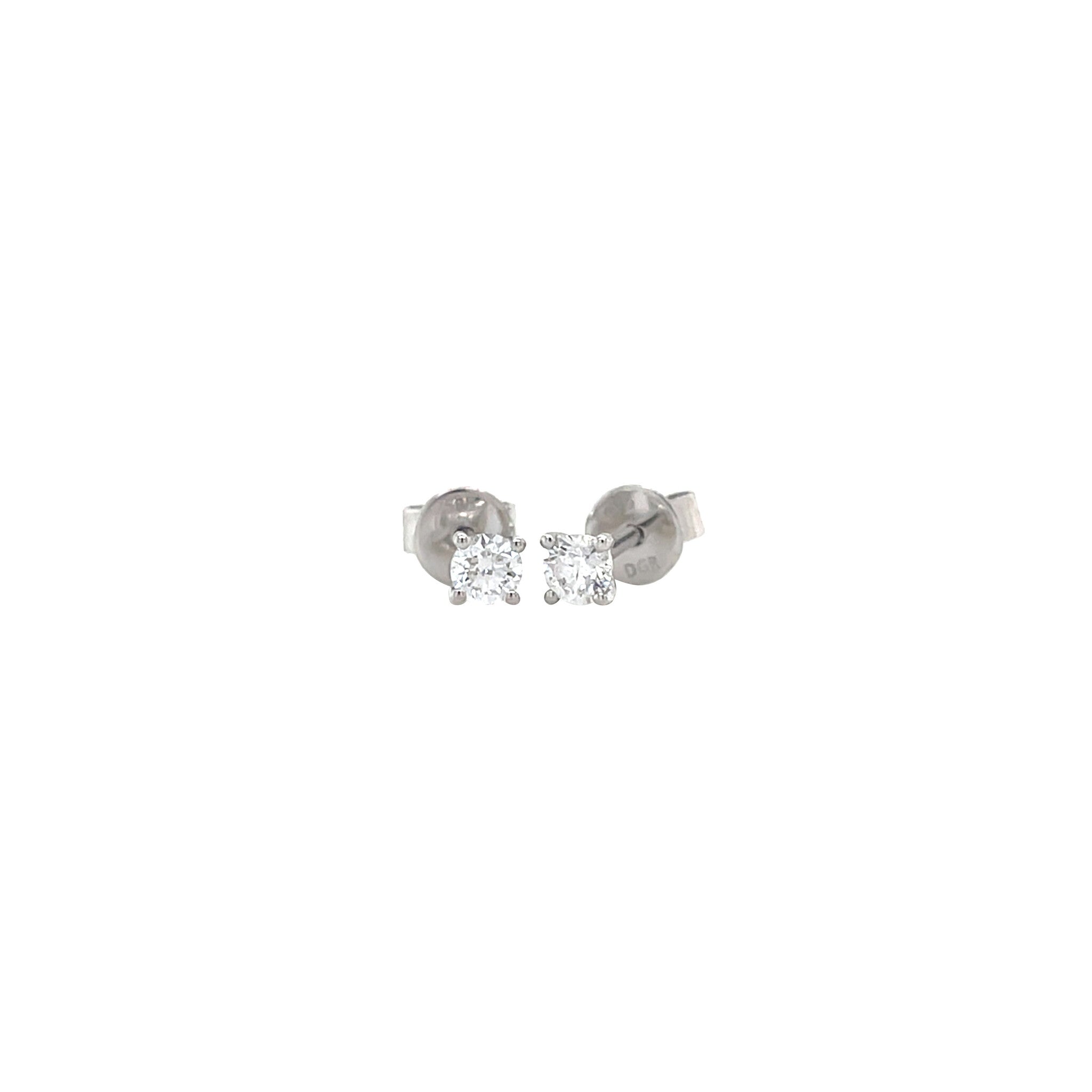 White gold solitaire stud earrings with diamond 14 kt
