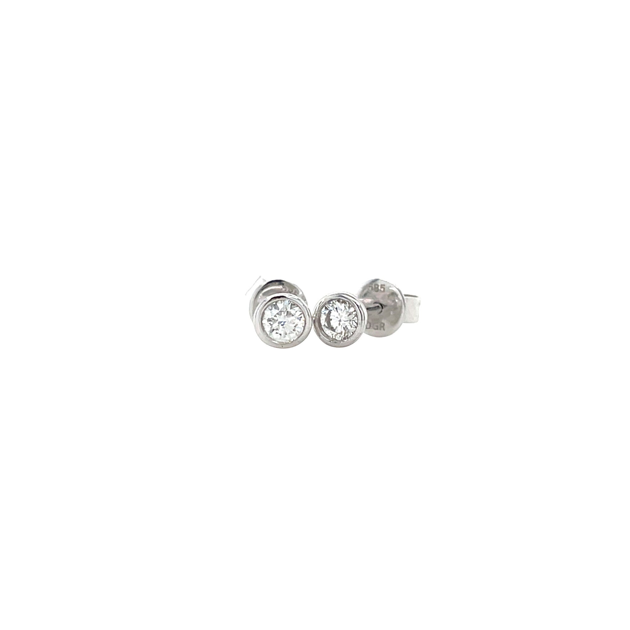 White gold solitaire stud earrings with diamond 14 kt