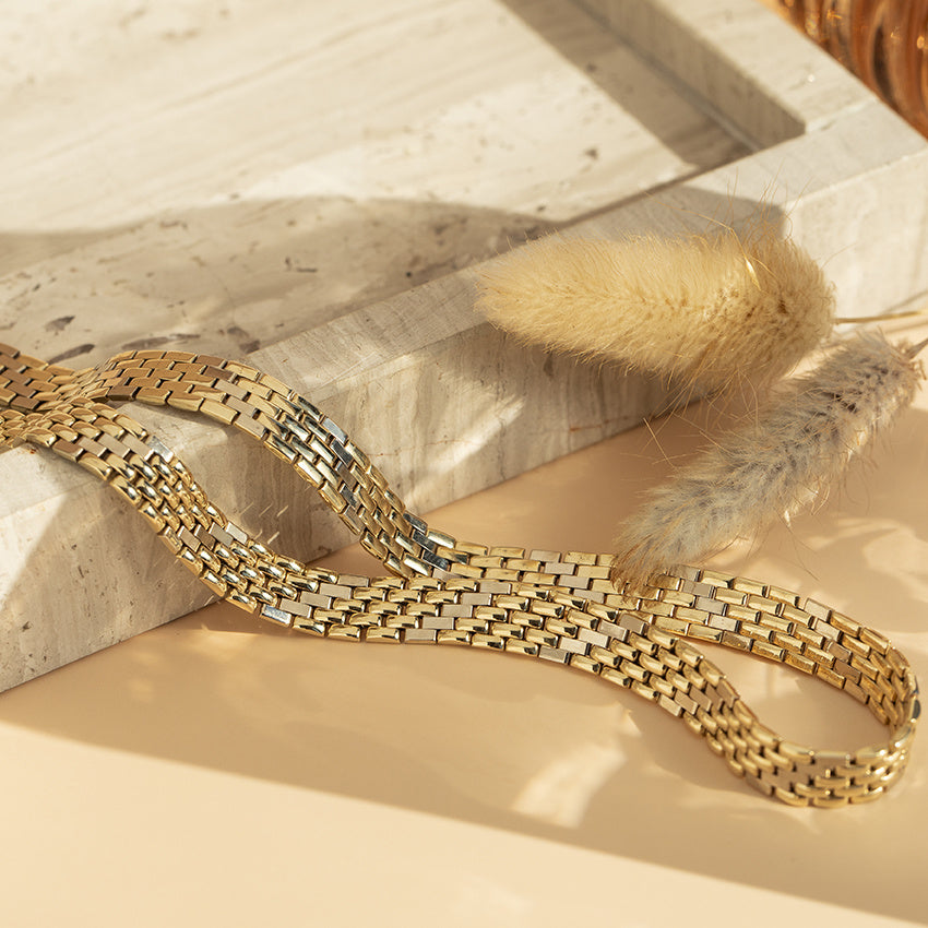 Bicolour gouden choker 41 cm 14 krt