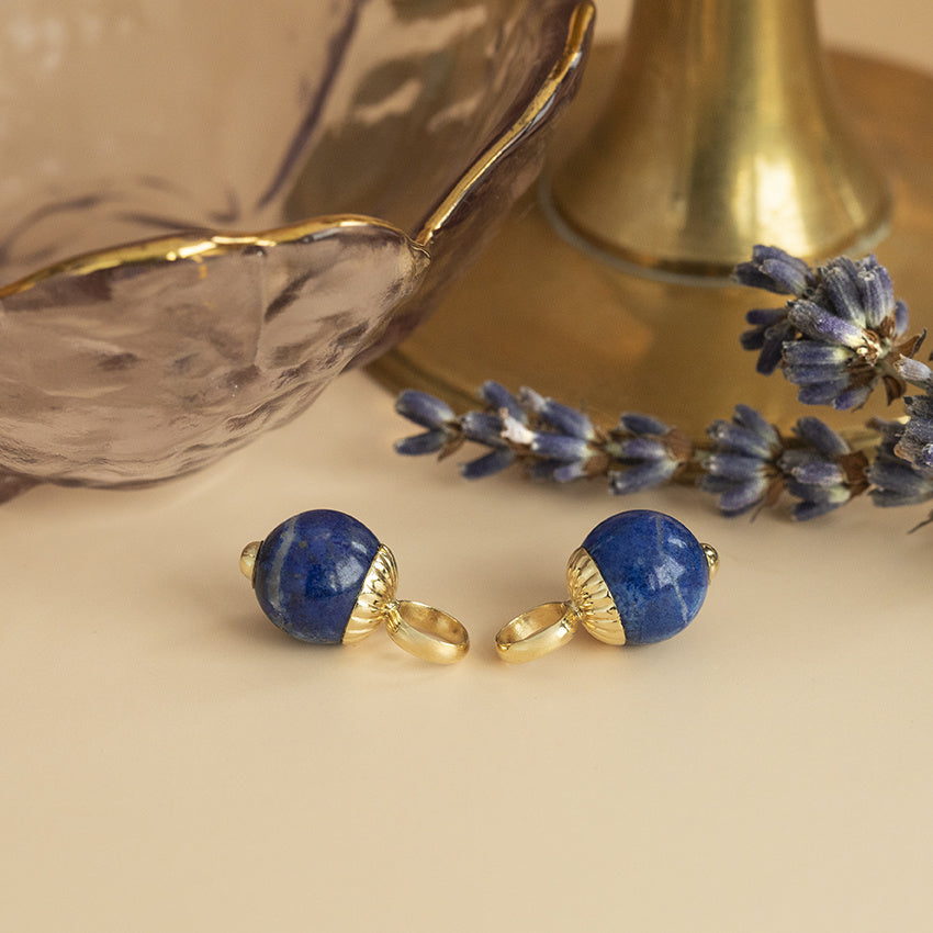 Gold creole pendants with lapis lazuli 14 karat