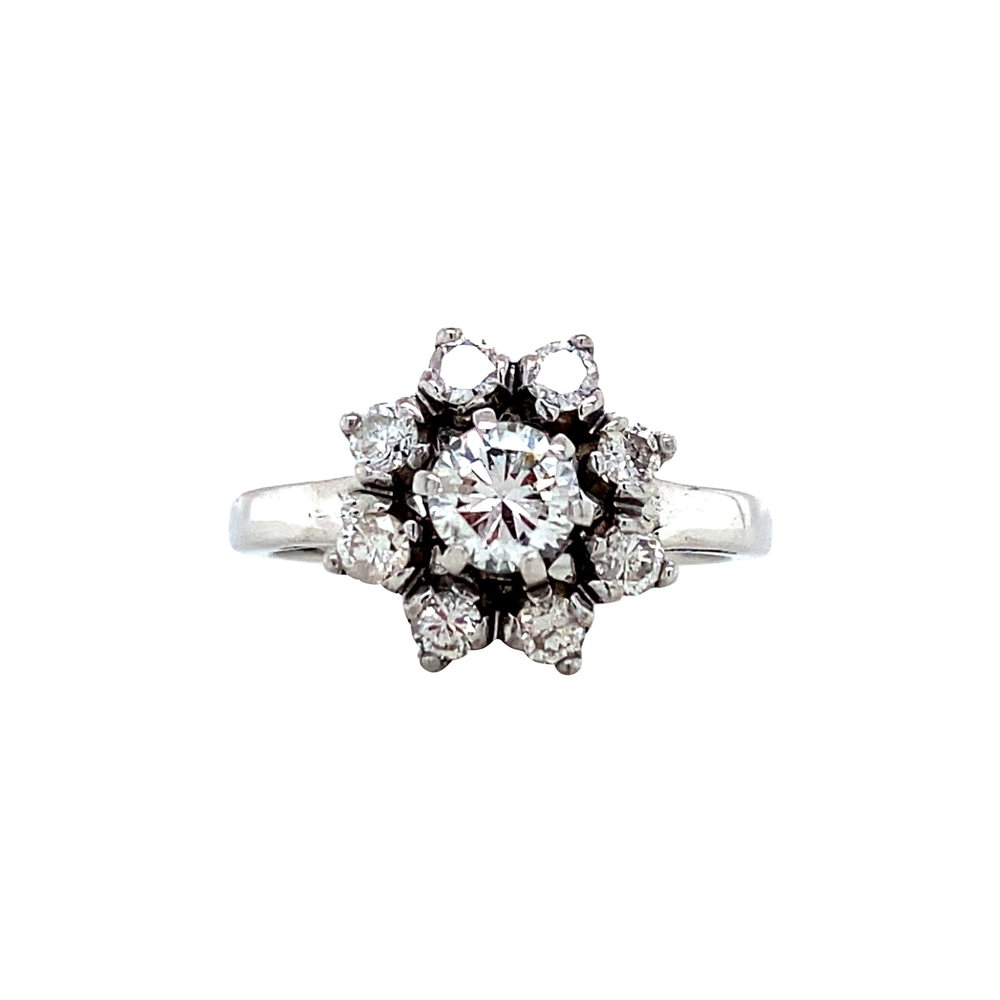 White gold entourage ring with diamond 14 karat