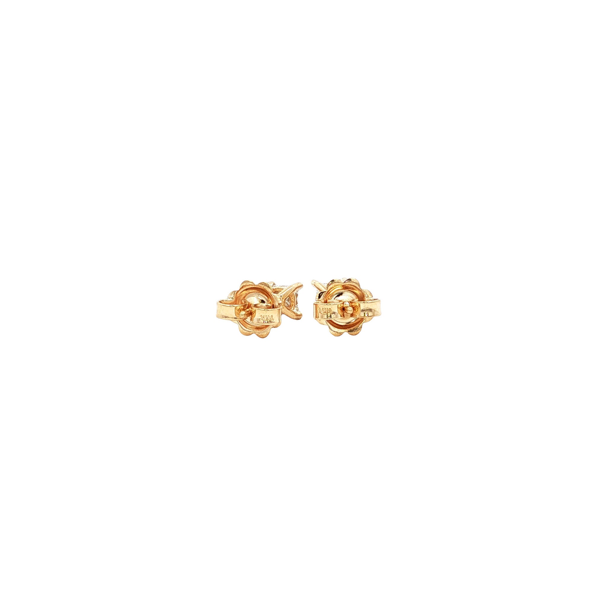 Gold solitaire stud earrings with diamond 14 karat
