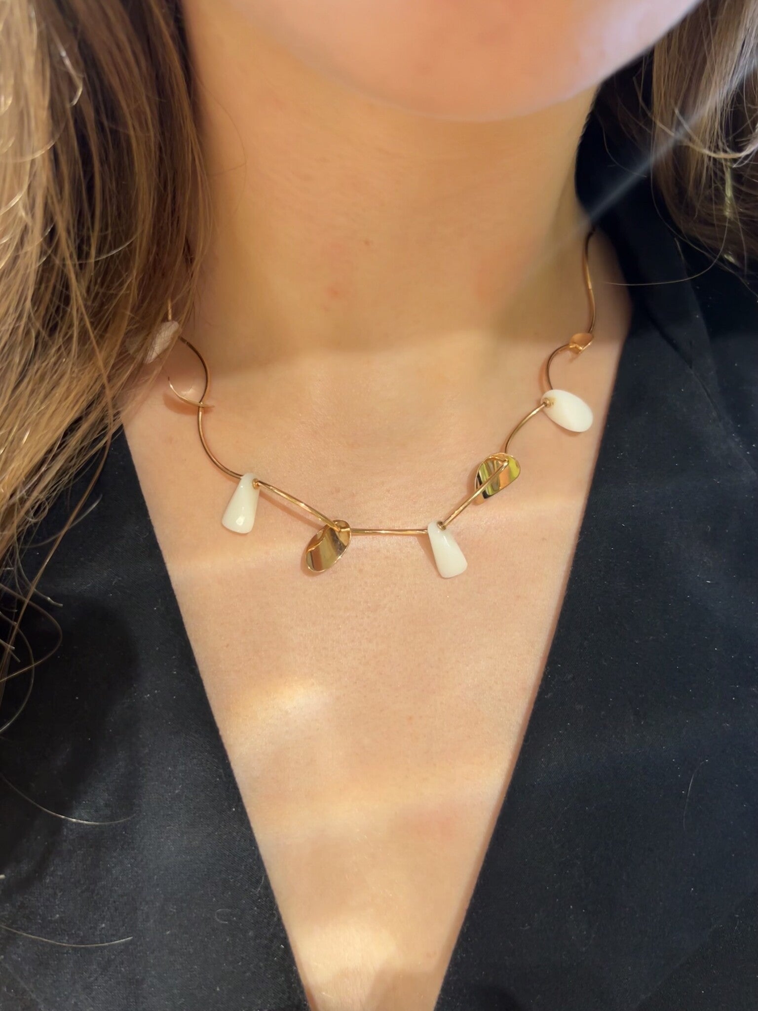 Rose gold choker with white stones 14 karat