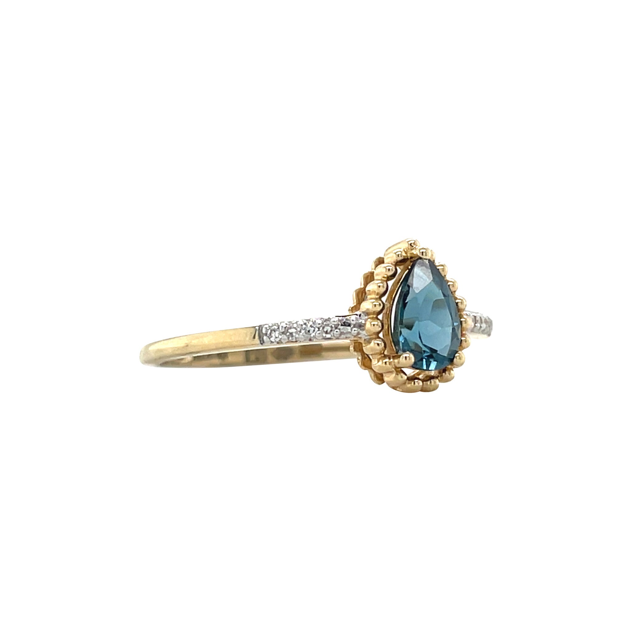 Yellow gold fantasy ring with topaz and diamond 14 kt