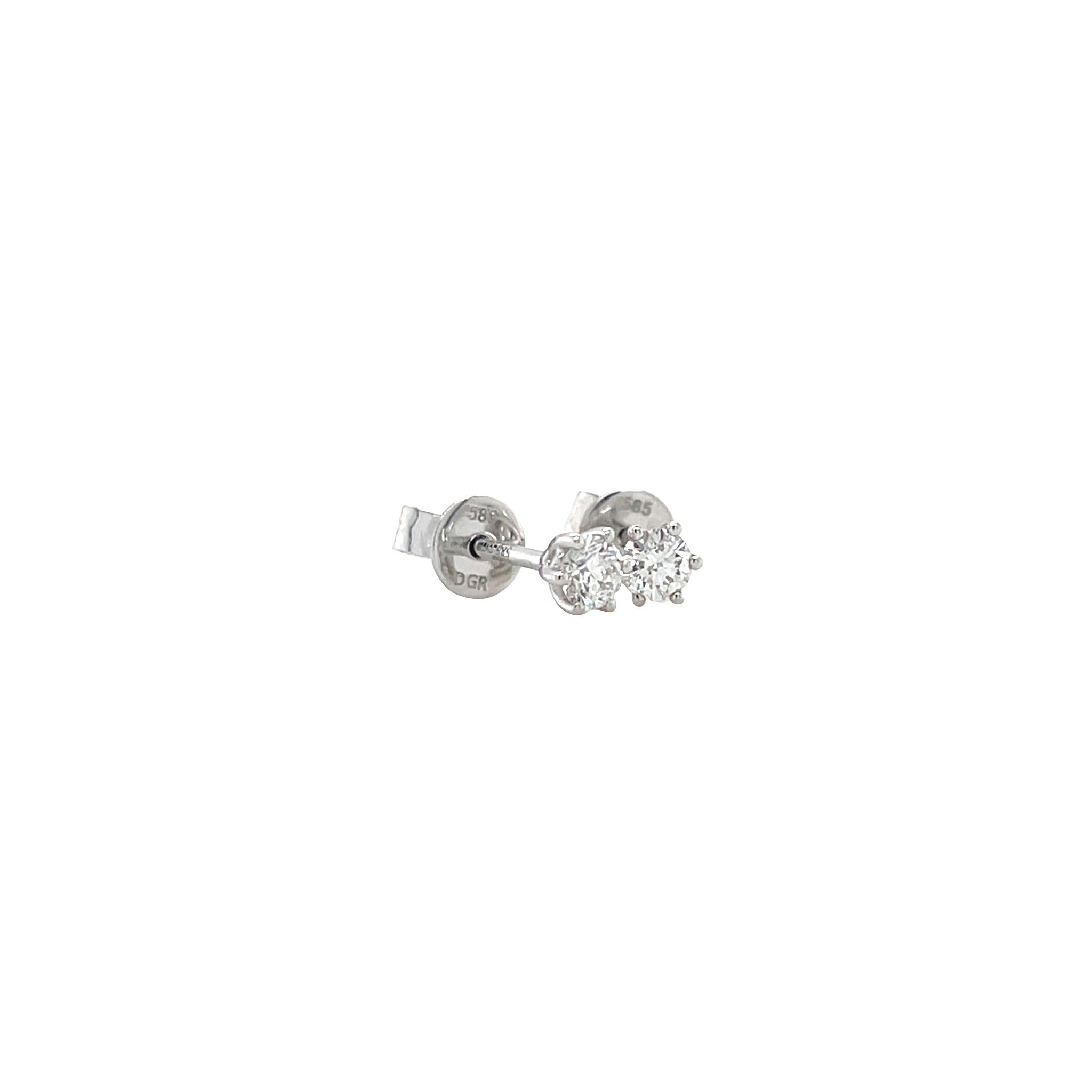 White gold solitaire stud earrings with diamond 14 kt
