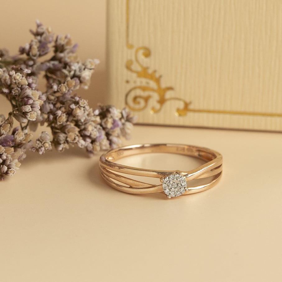 Rose-gold rosette ring with diamond 14 karat* new