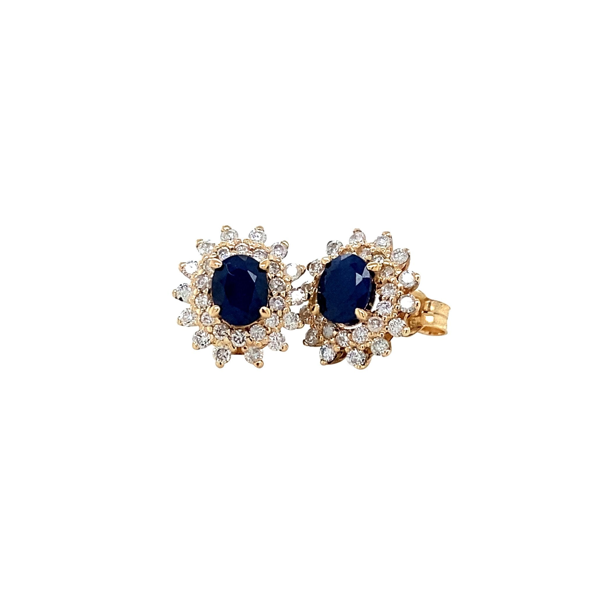 Gold entourage stud earrings with diamond and sapphire 14 karat* new