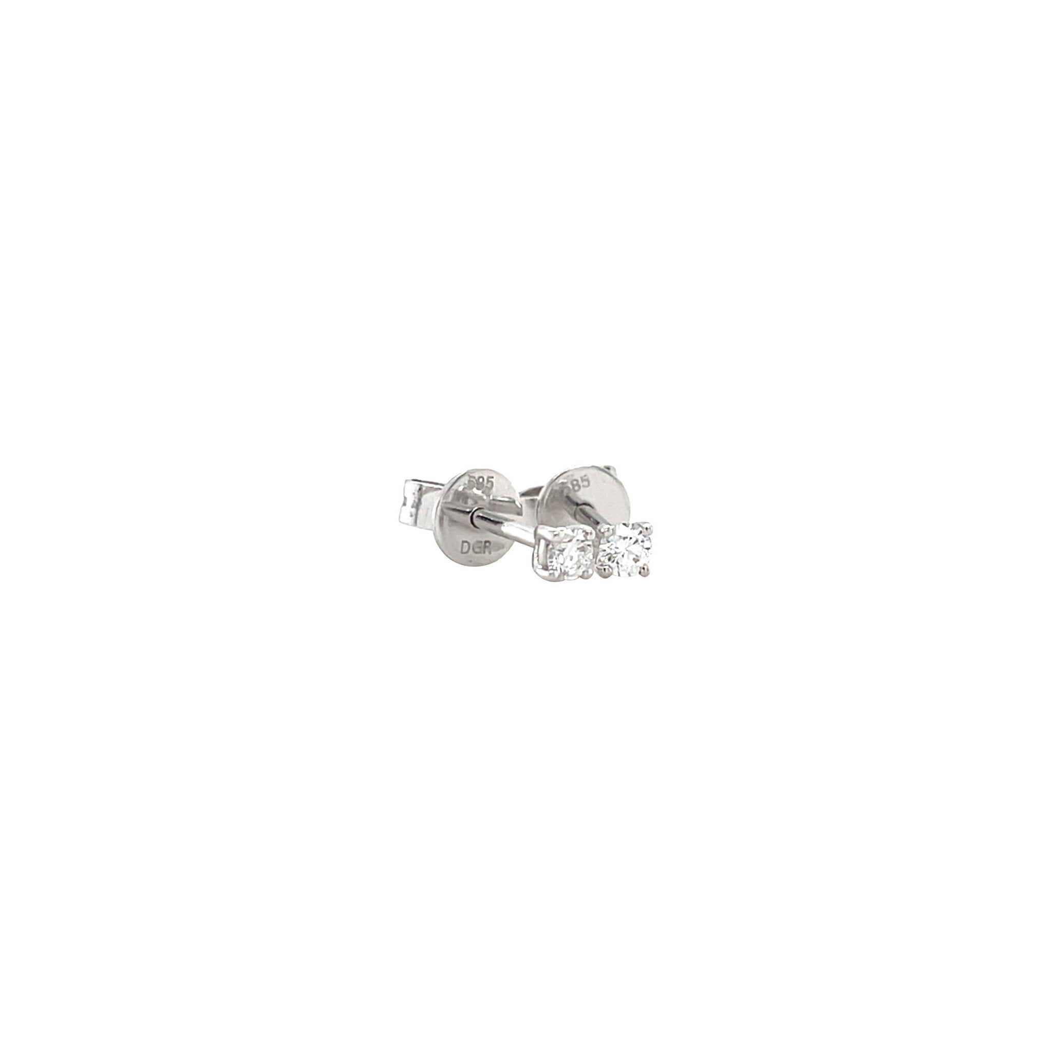 White gold solitaire stud earrings with diamond 14 kt