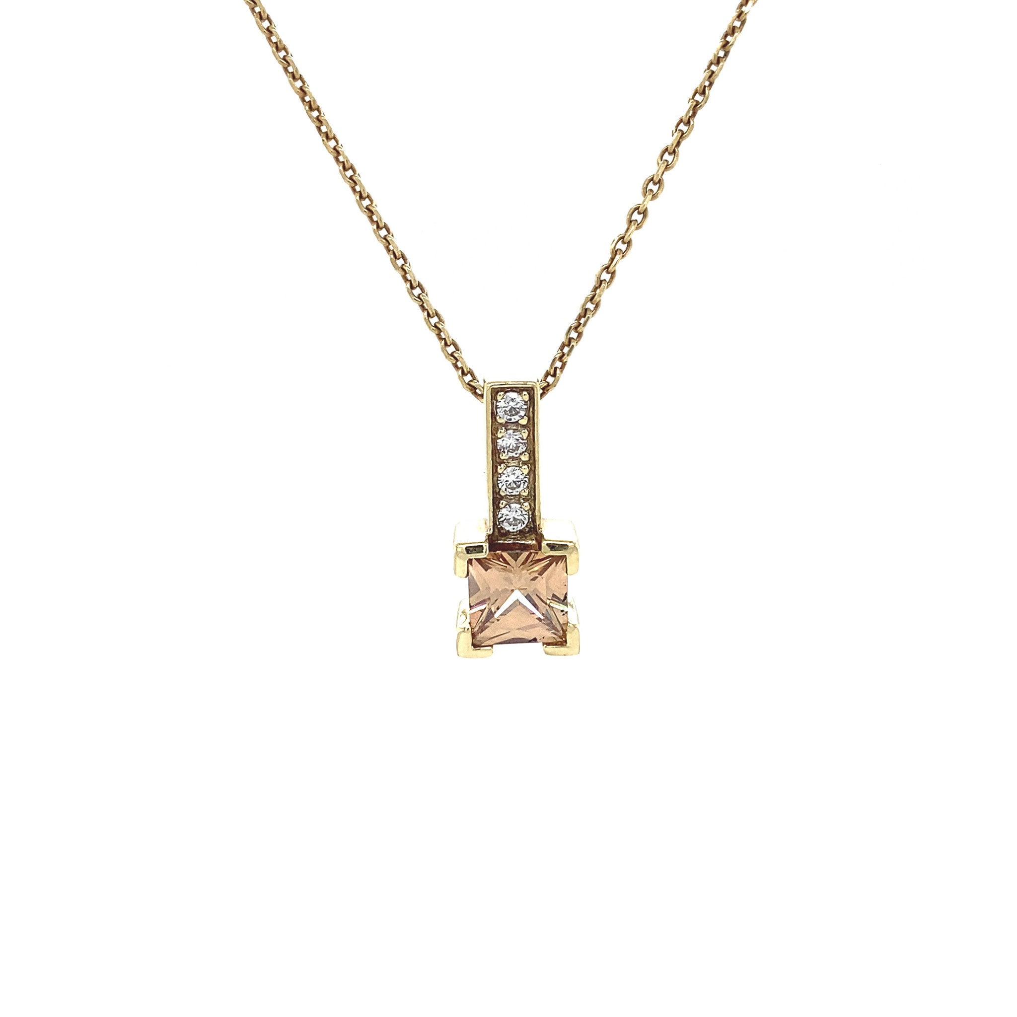 Golden pendant with glass and zirconia 14 kt