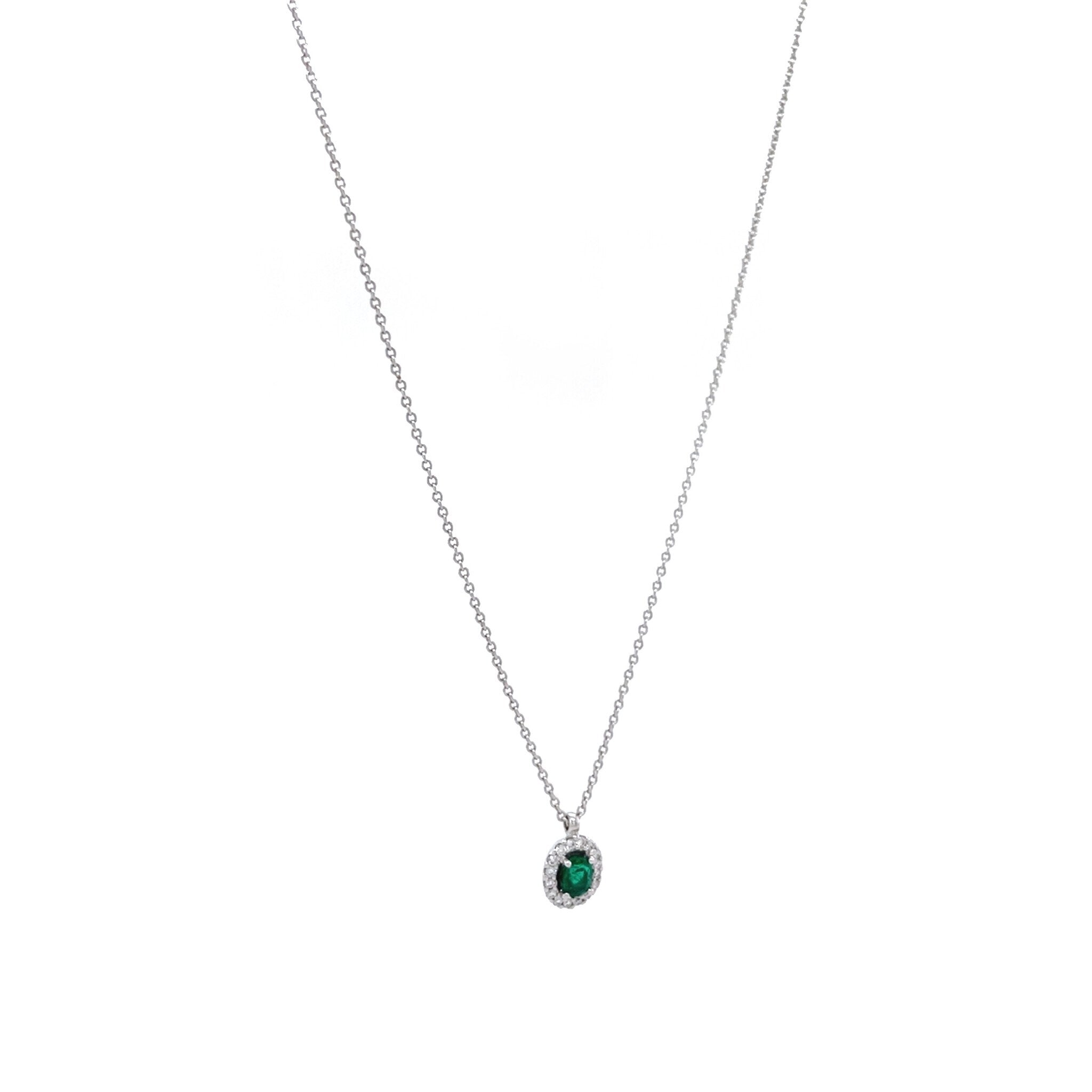 White gold entourage necklace with emerald and diamond 14 kt