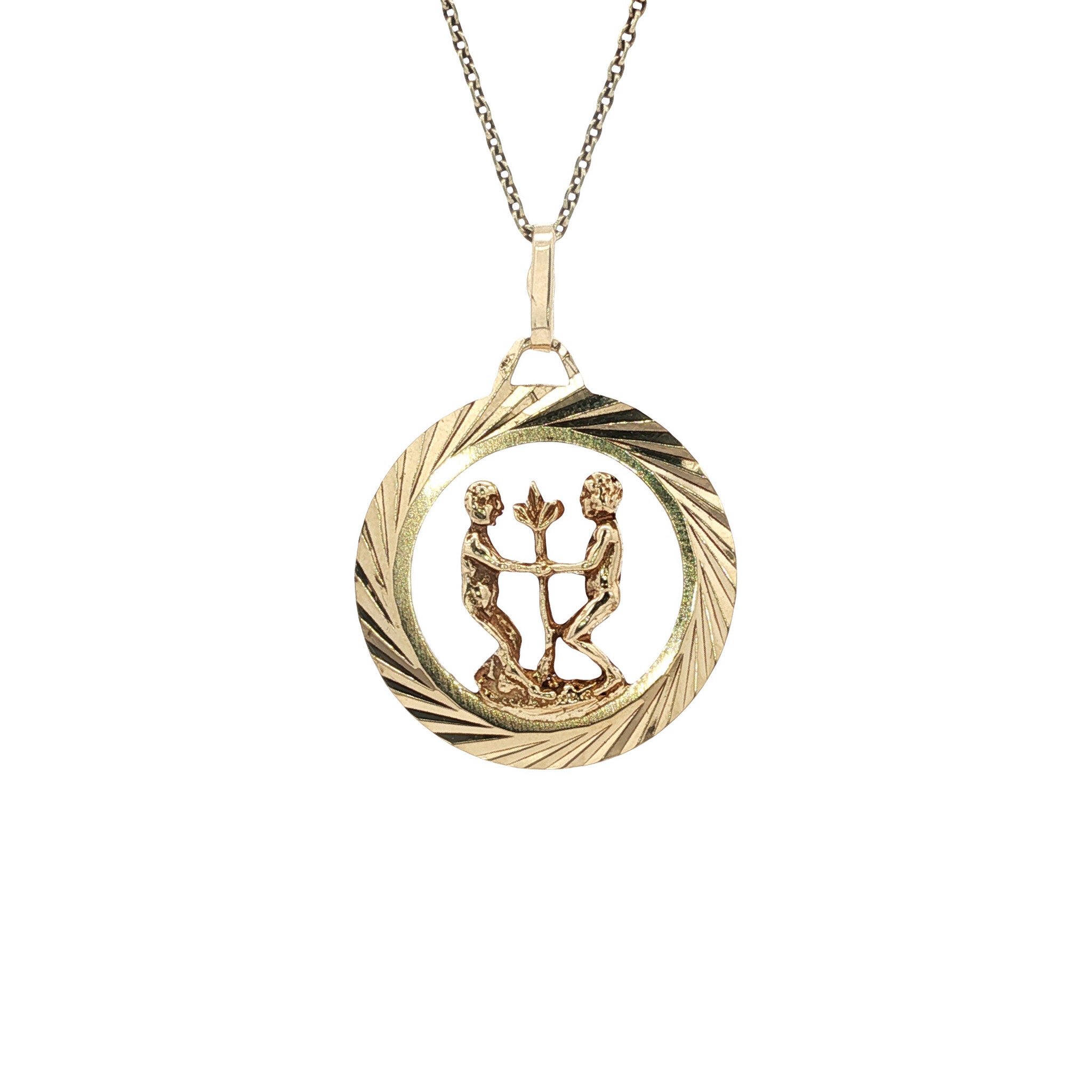 Golden zodiac pendant Gemini 14 karat