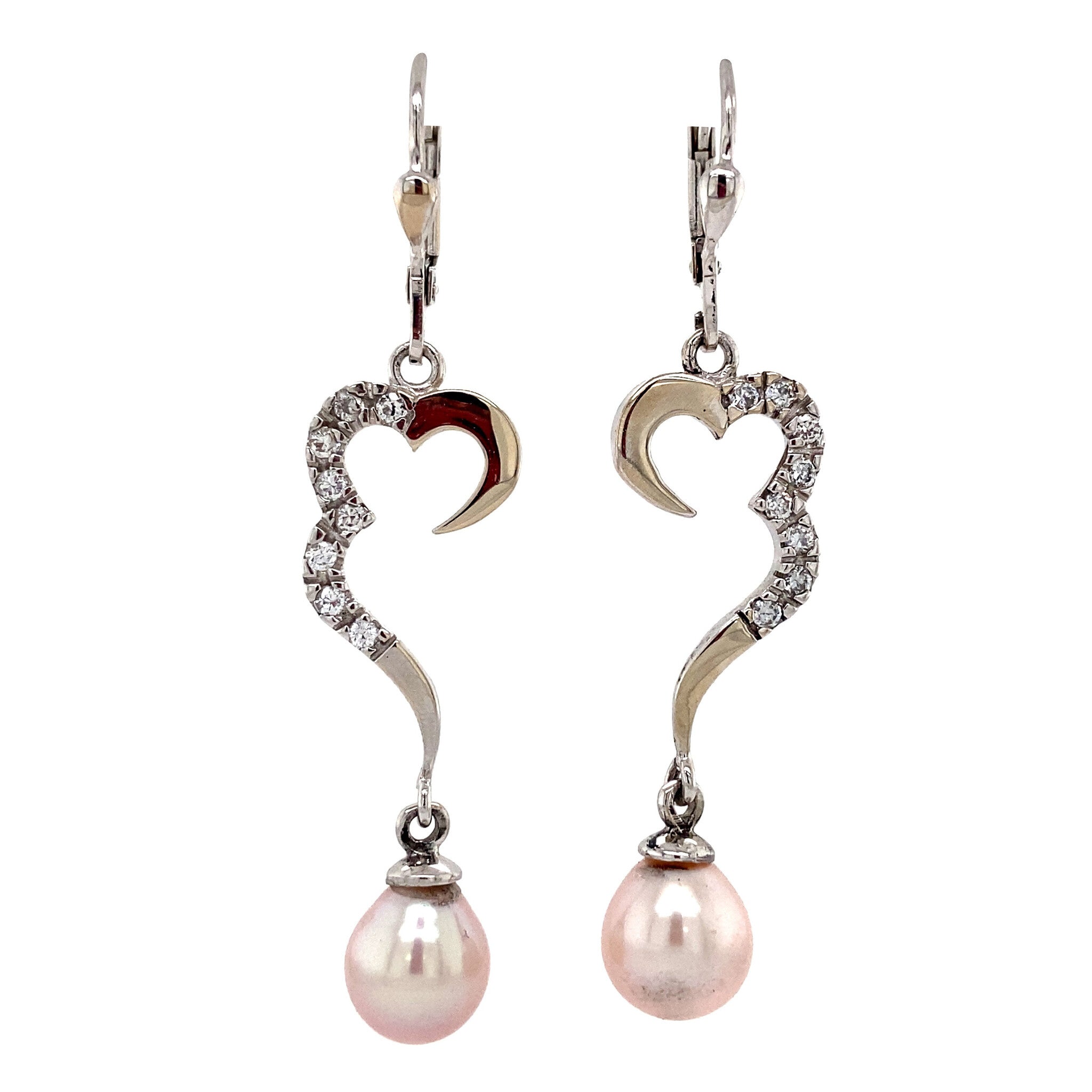 White gold earrings with pearl and zirconia 14 kt