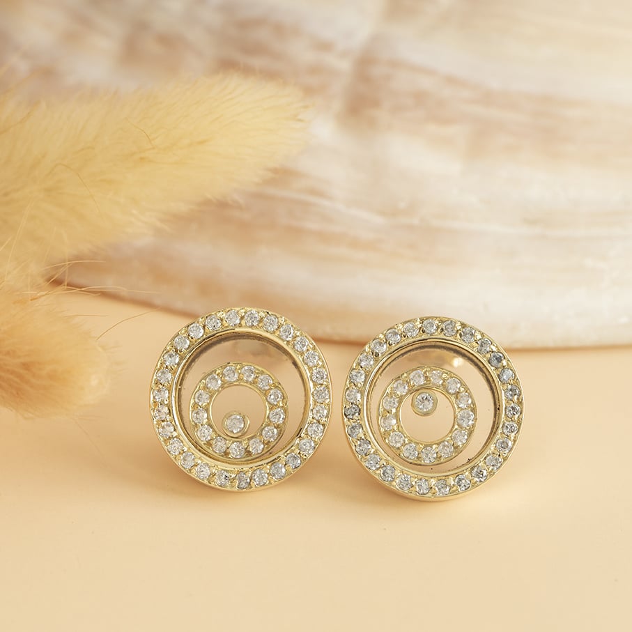 Gold stud earrings with zirconia 14 karat