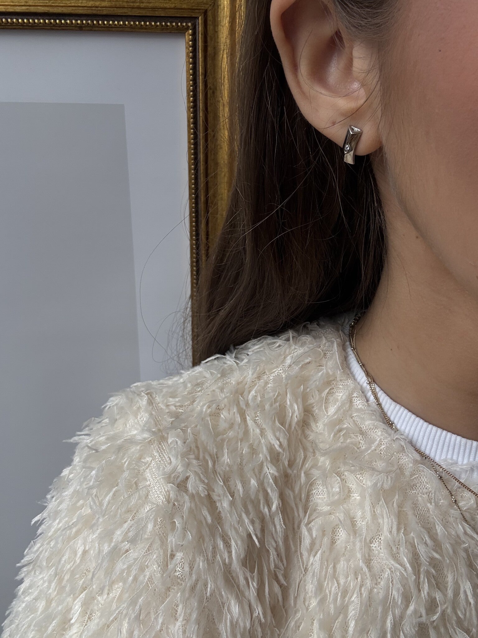 White gold ear studs diamond 14 karat