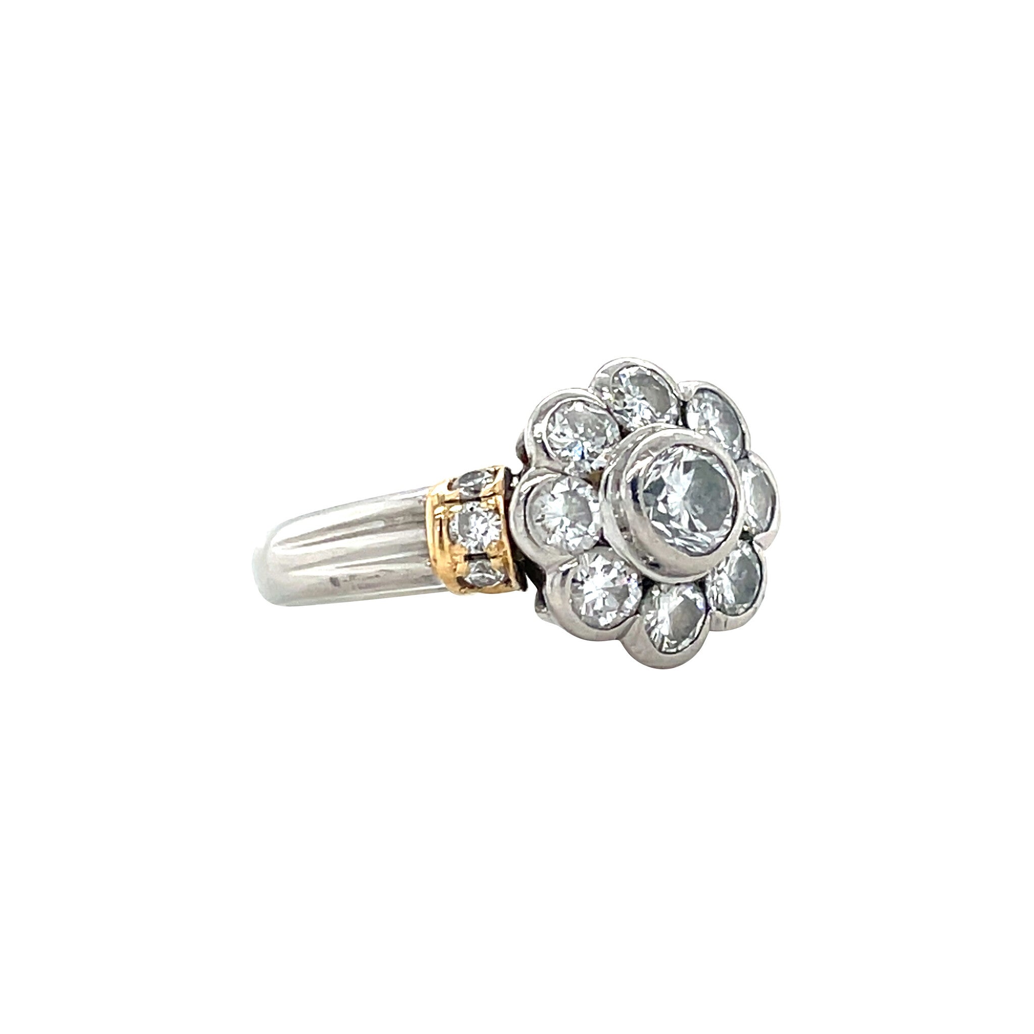 Platina entourage ring met diamant 900/18 krt