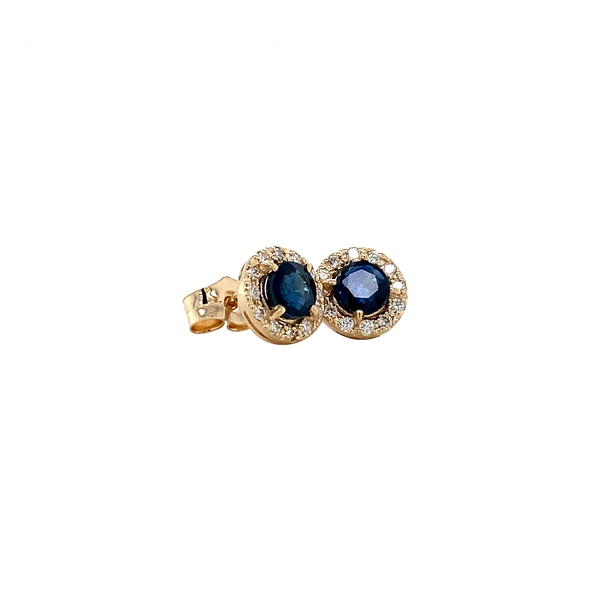 Gold entourage stud earrings with sapphire and diamond 14 karat* New