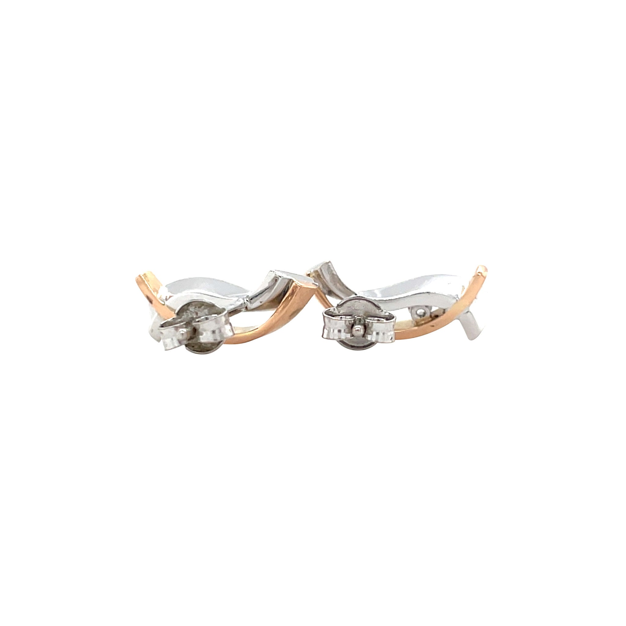 Bicolour gold stud earrings with zirconia 14 karat