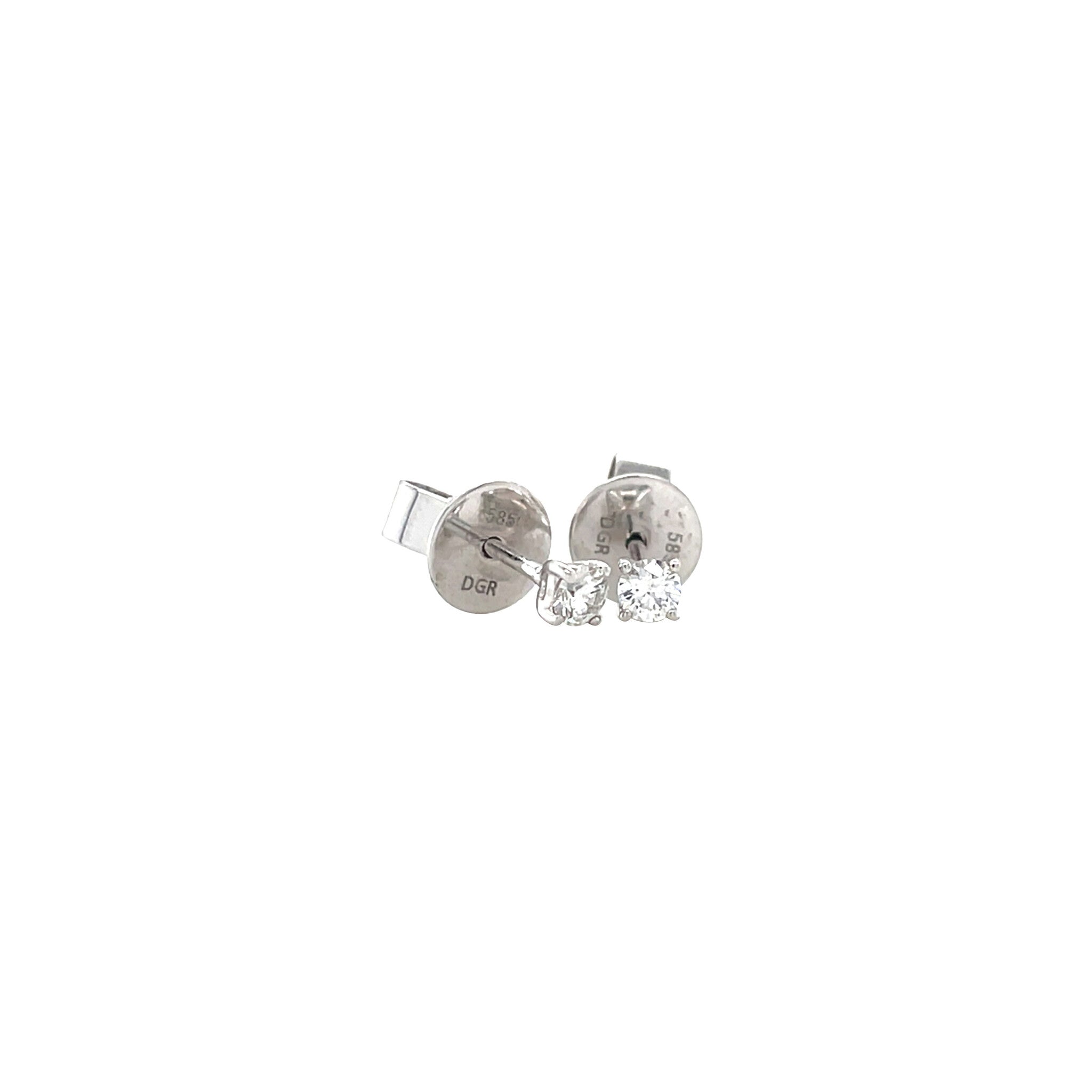 White gold solitaire ear studs with diamond 14 kt