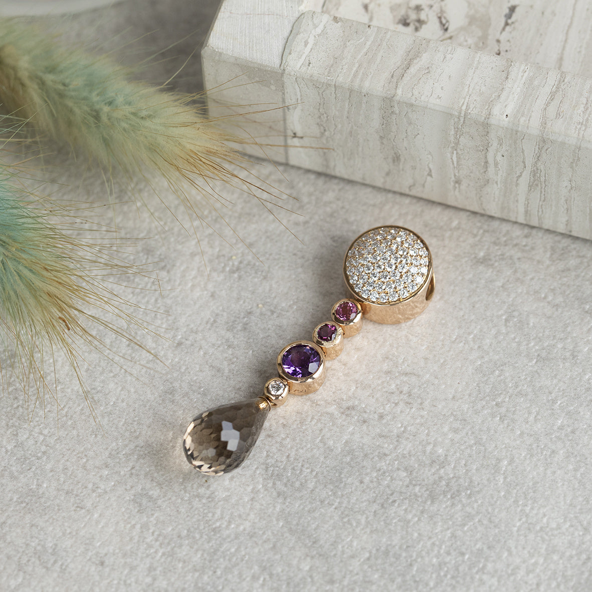 Rose gold Bigli pendant with diamond and gemstone 18 kt