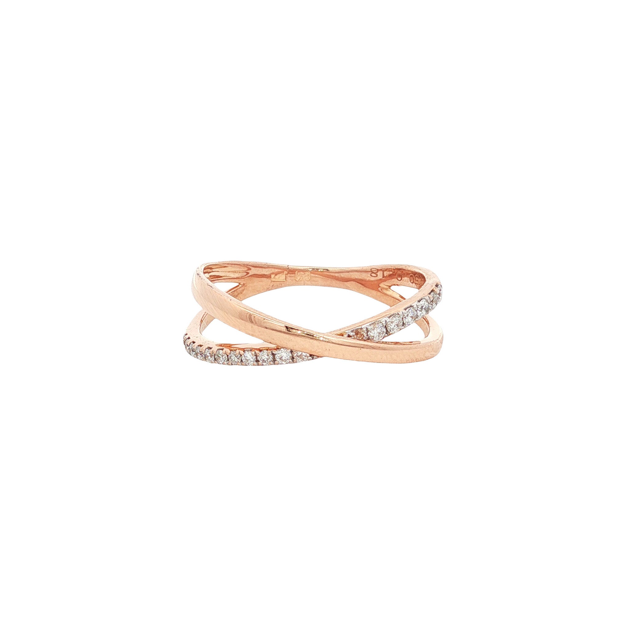 Rose-gold hammered ring with diamond 18 karat