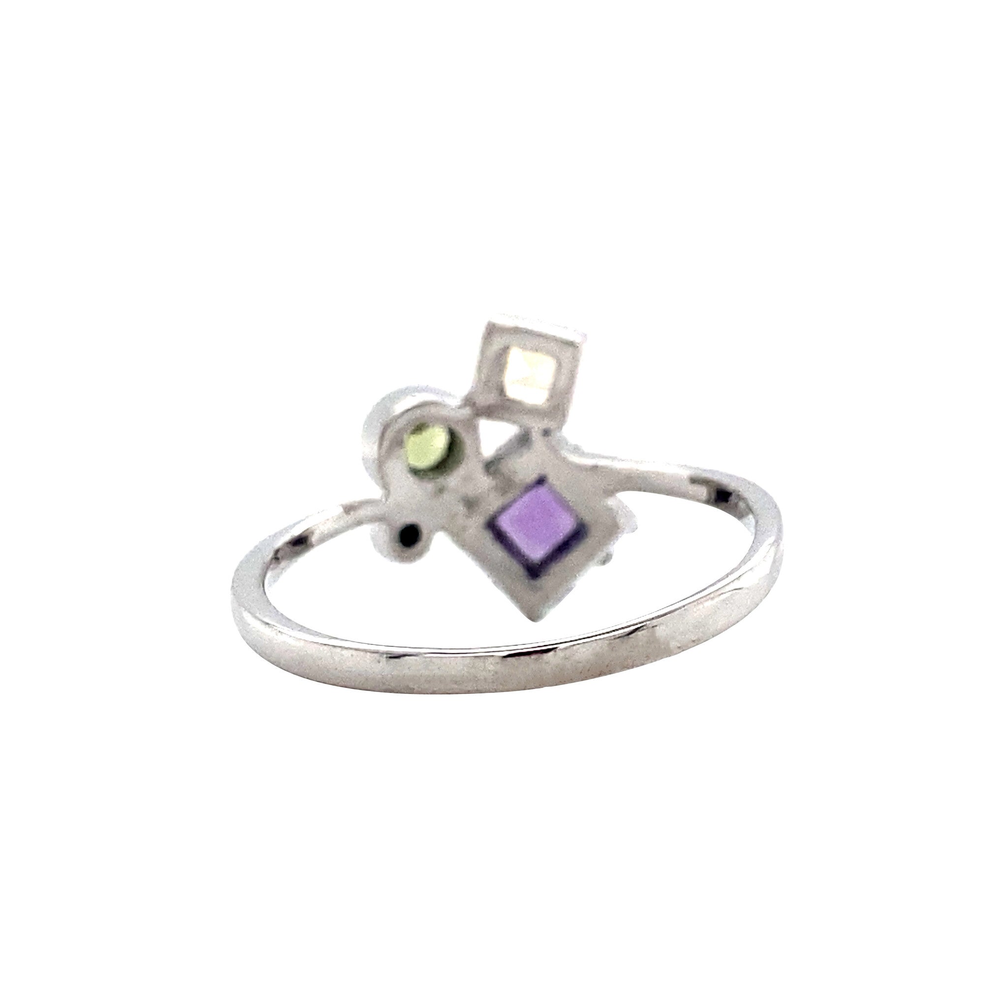 White gold ring with diamond and colored gemstones 14 kt