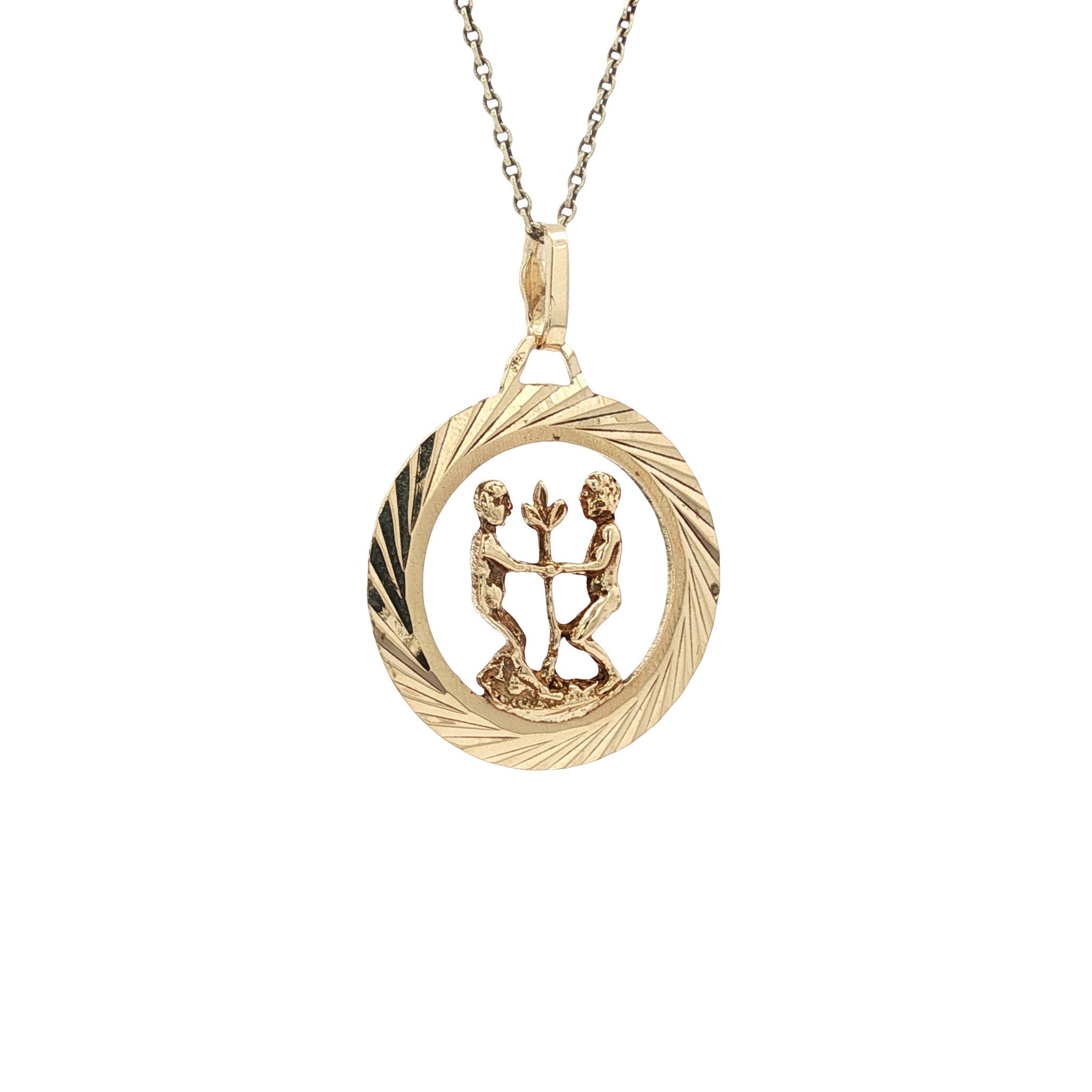 Golden zodiac pendant Gemini 14 karat