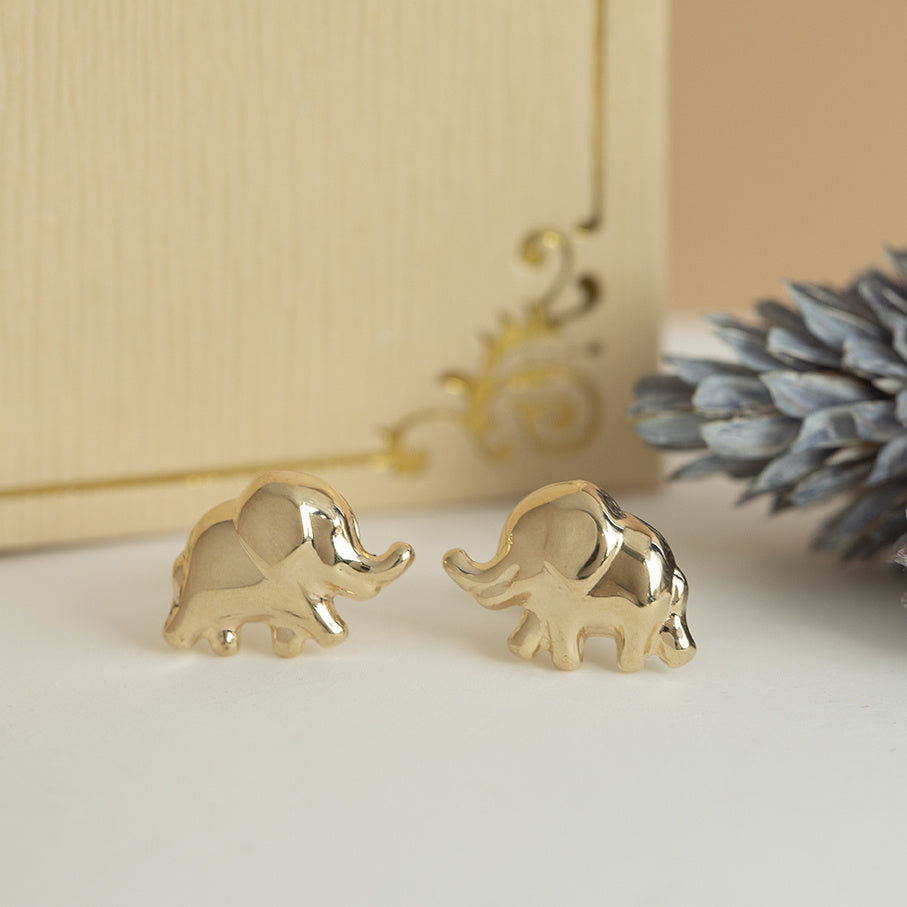 Golden elephant stud earrings 14 karat