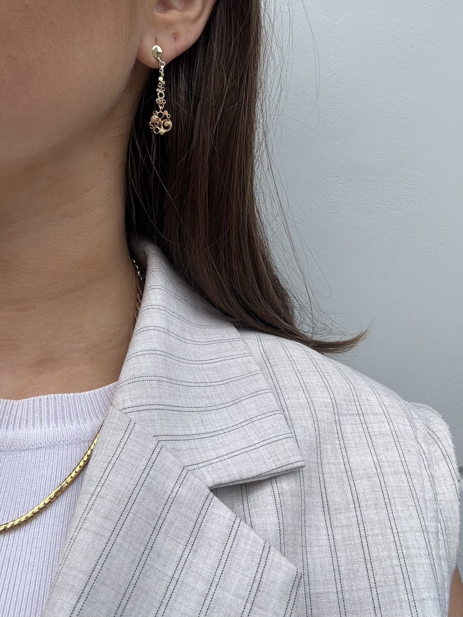 Gold stud earrings with pendant 14 karat