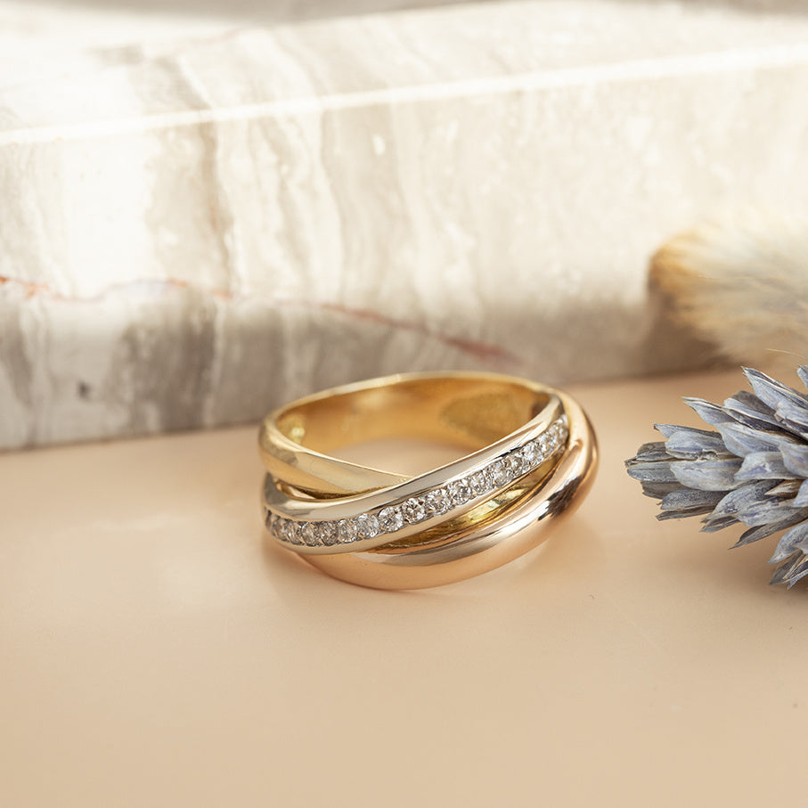 Tricolour gold ring with diamond 18 karat