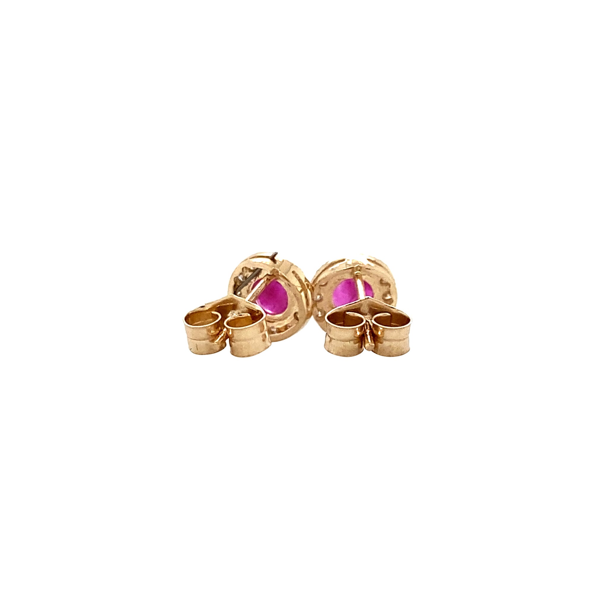 Gold entourage ear studs with ruby and diamond 14 karat* New