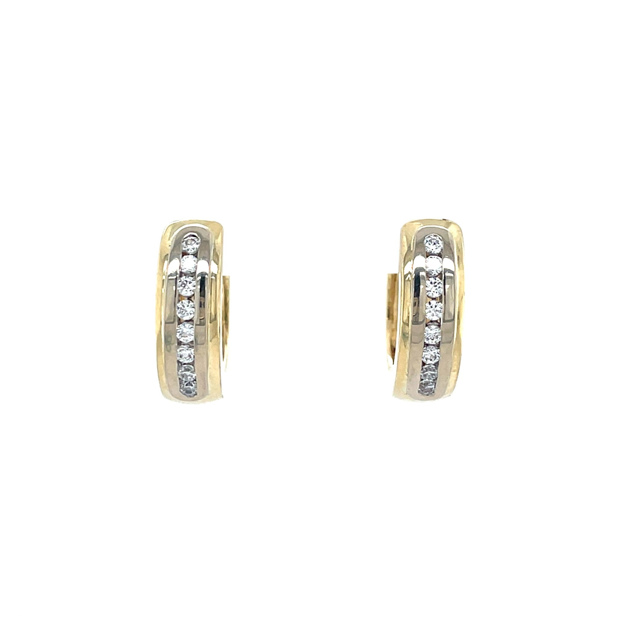 Gold hinged hoop earrings with zirconia 14 karat