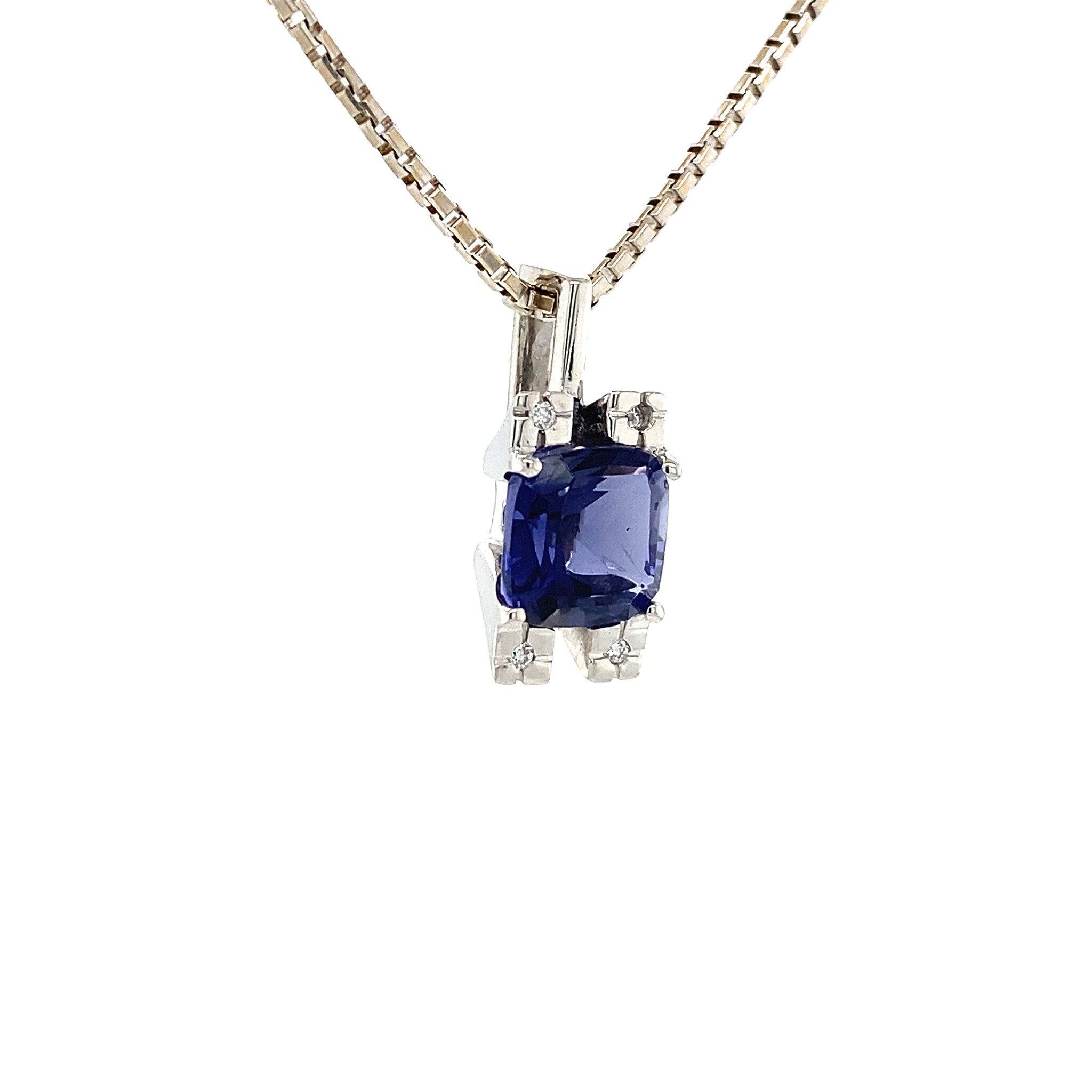 White gold pendant with diamond and blue glass 18 kt