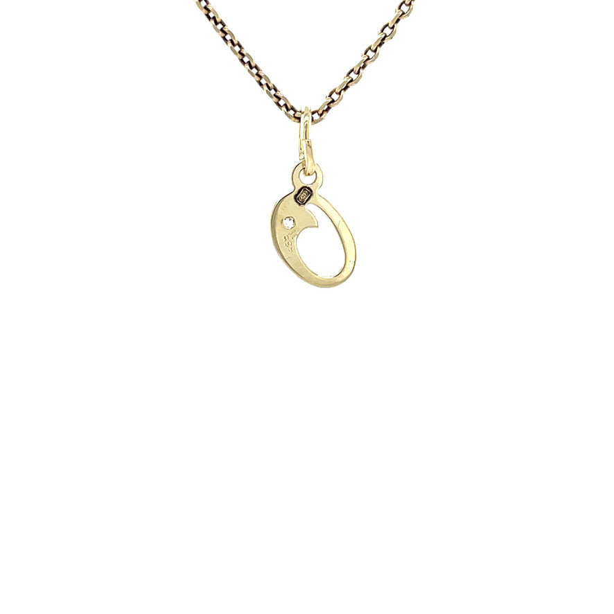 Gold letter O pendant with diamond 14 karat