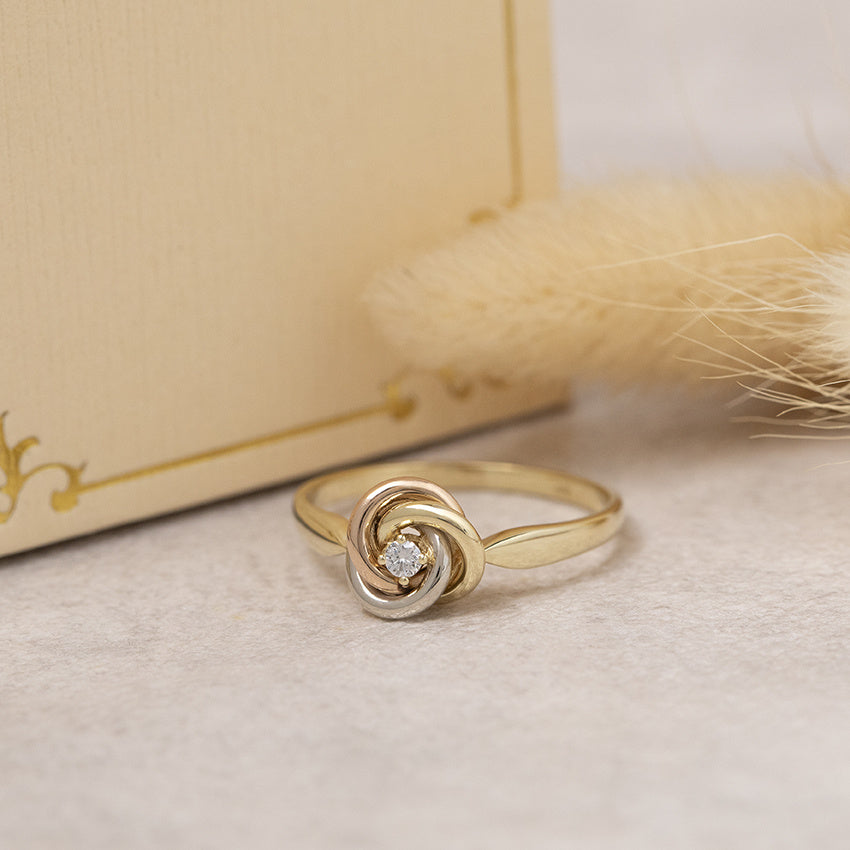 Tricolour gold ring with diamond 14 karat
