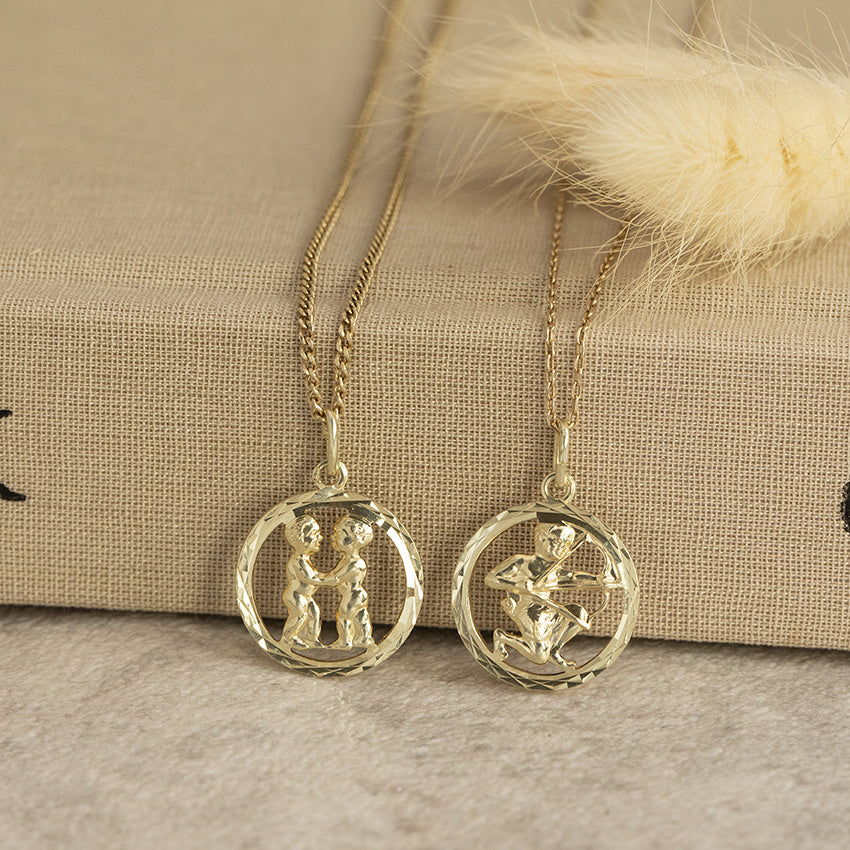 Golden Gemini zodiac pendant 14 karat