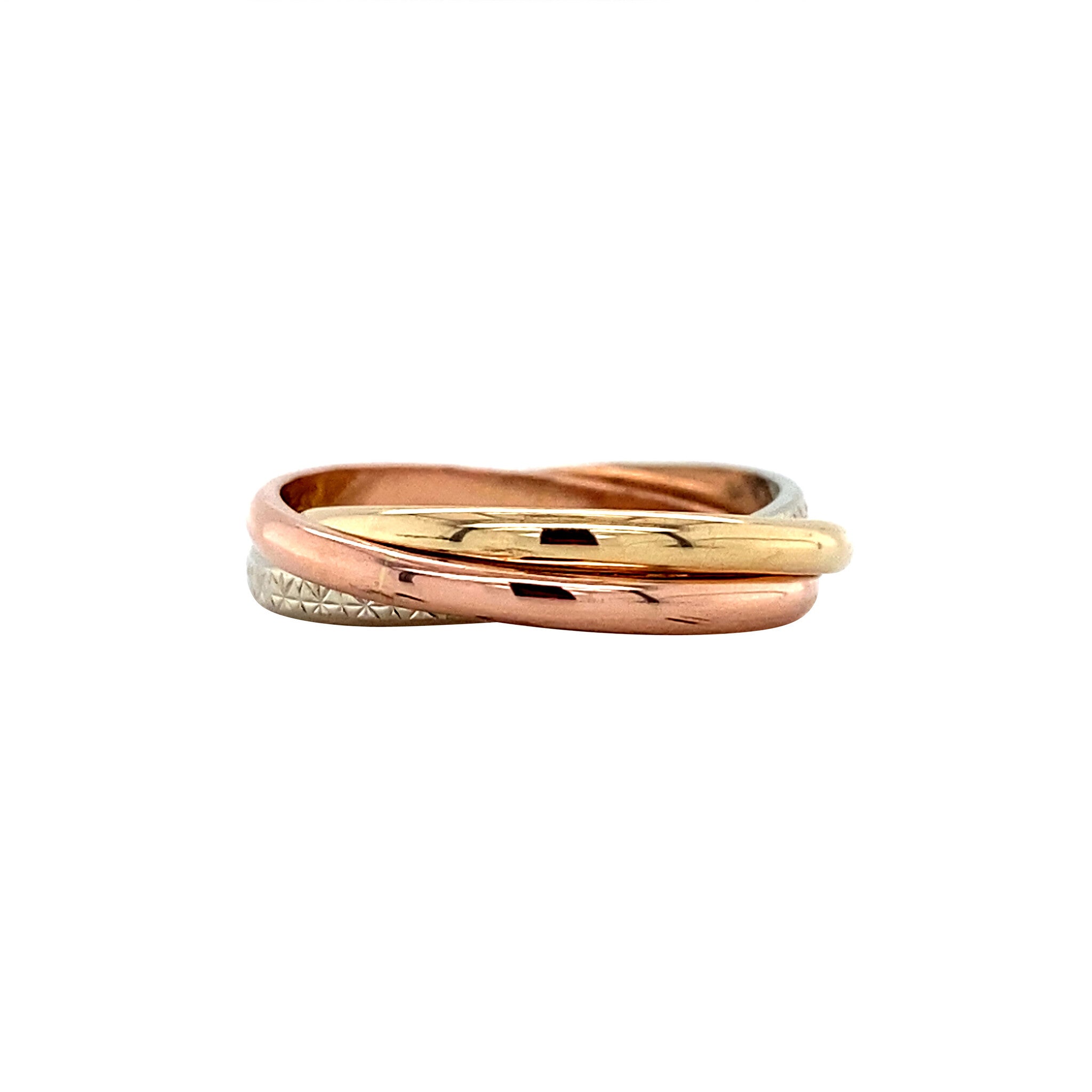 Tricolour gold trinity ring 14 karat