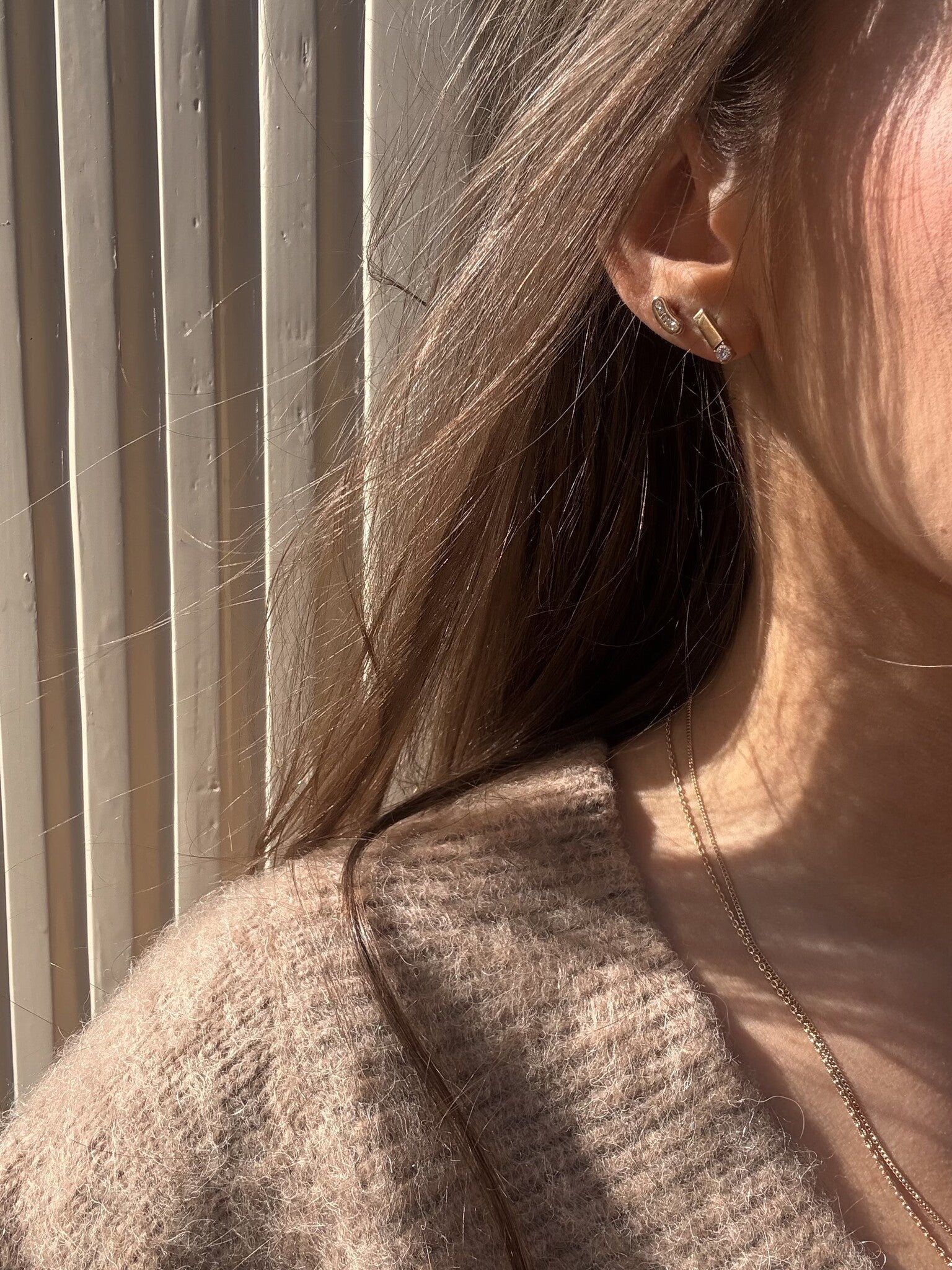 Gold stud earrings with zirconia 14 karat