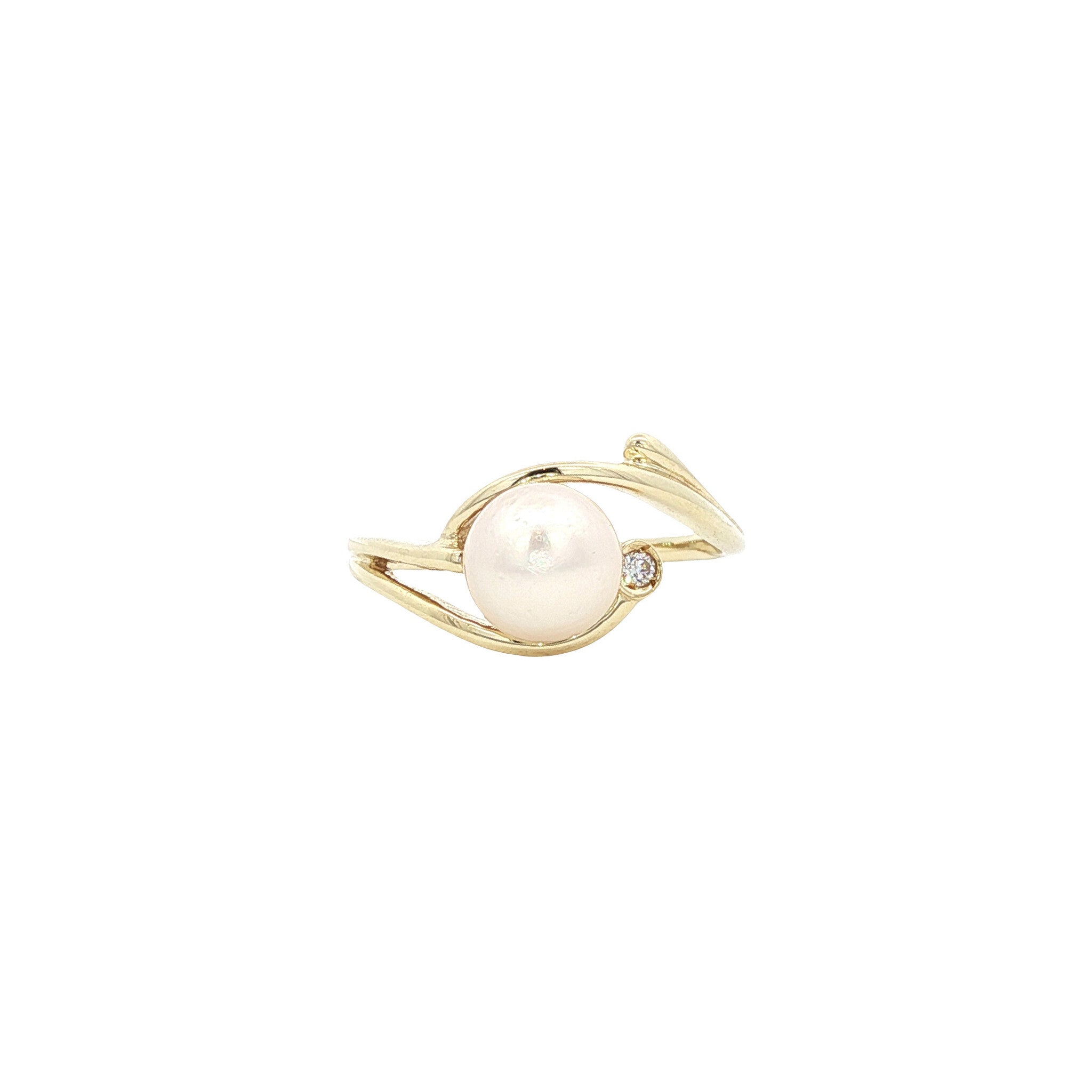 Gold ring with pearl and zirconia 14 karat