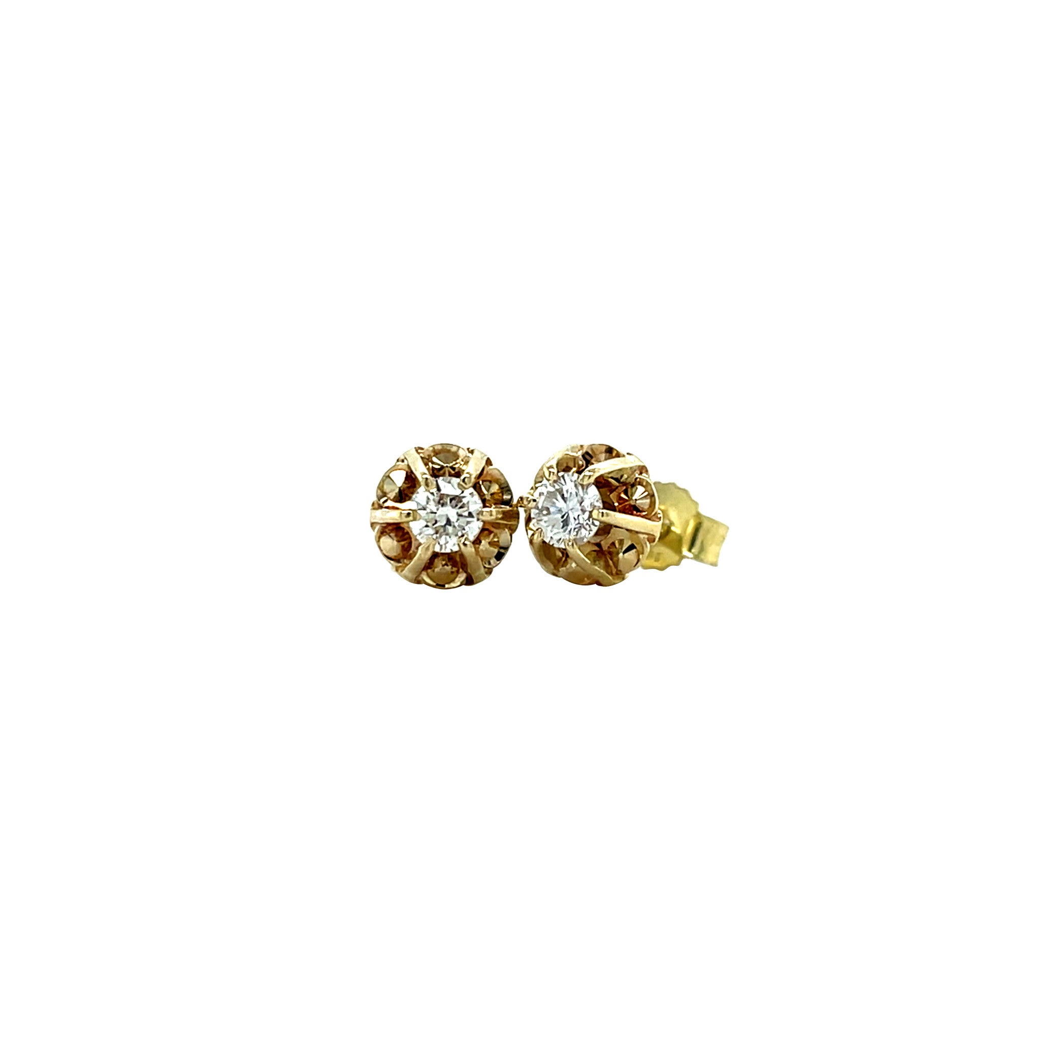 Gold solitaire stud earrings with diamond 14 karat