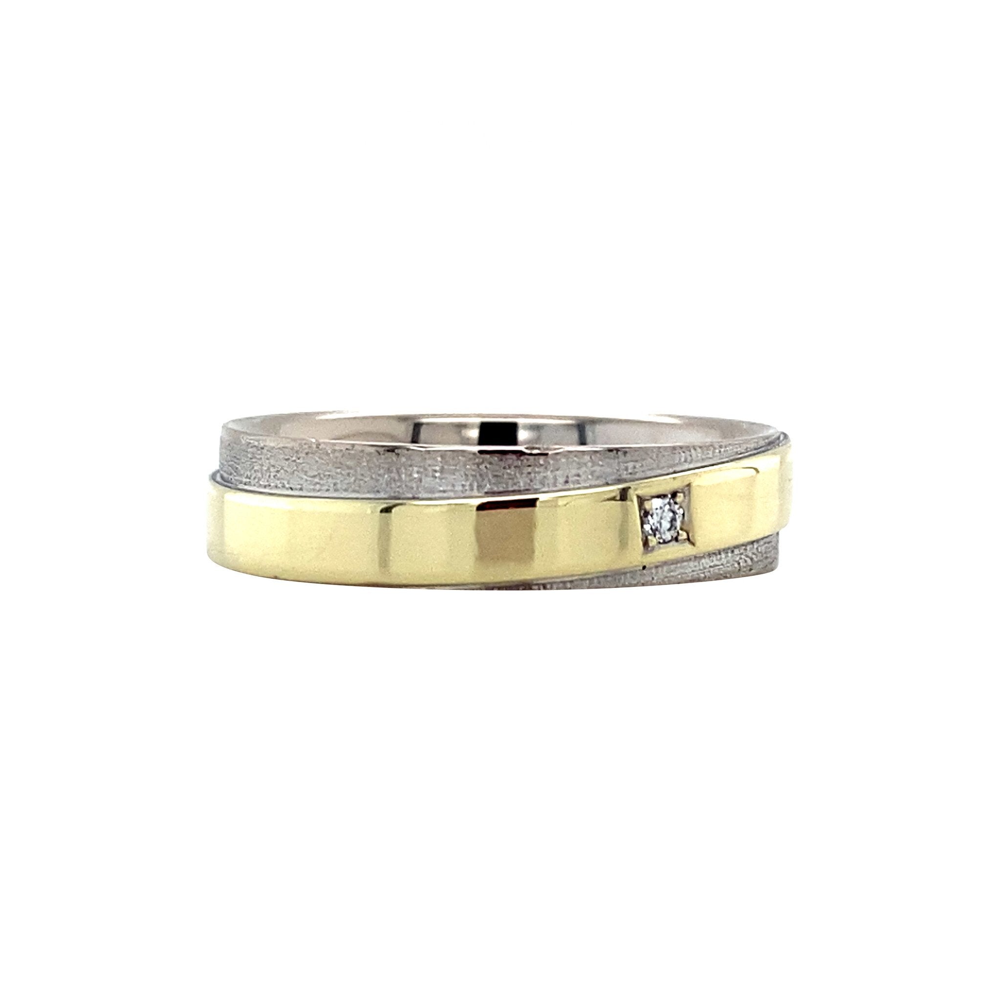 Bicolour gold wedding ring with diamond 14 karat