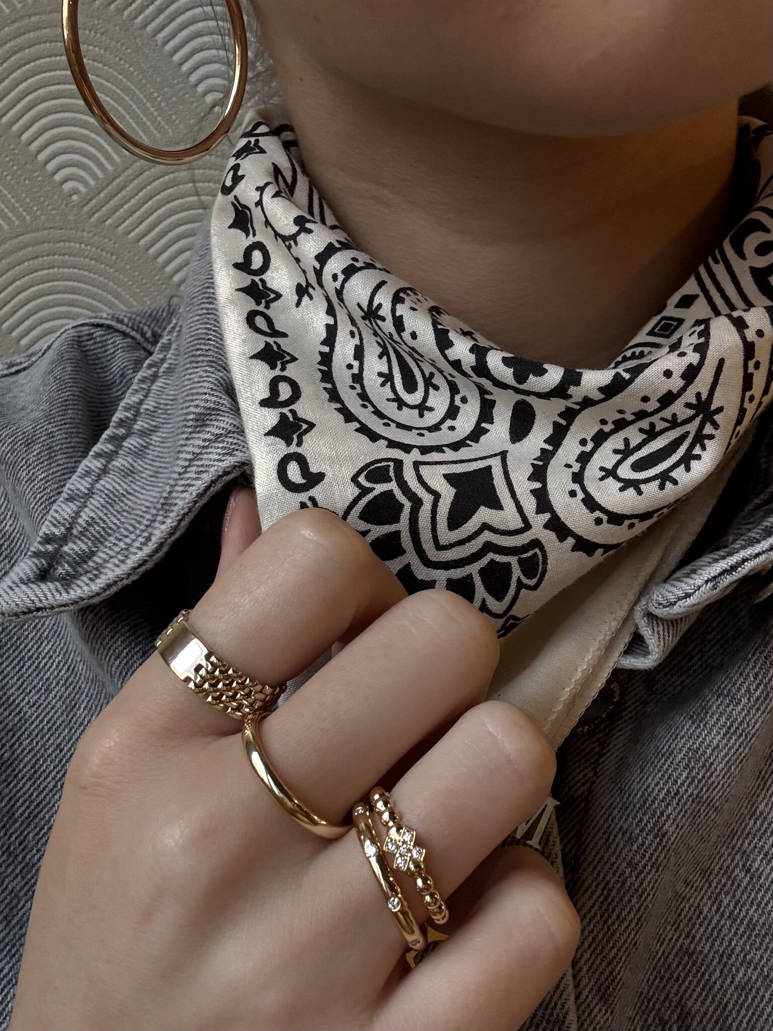 Golden stax ring with diamond from Bron Jewelry 18 karat