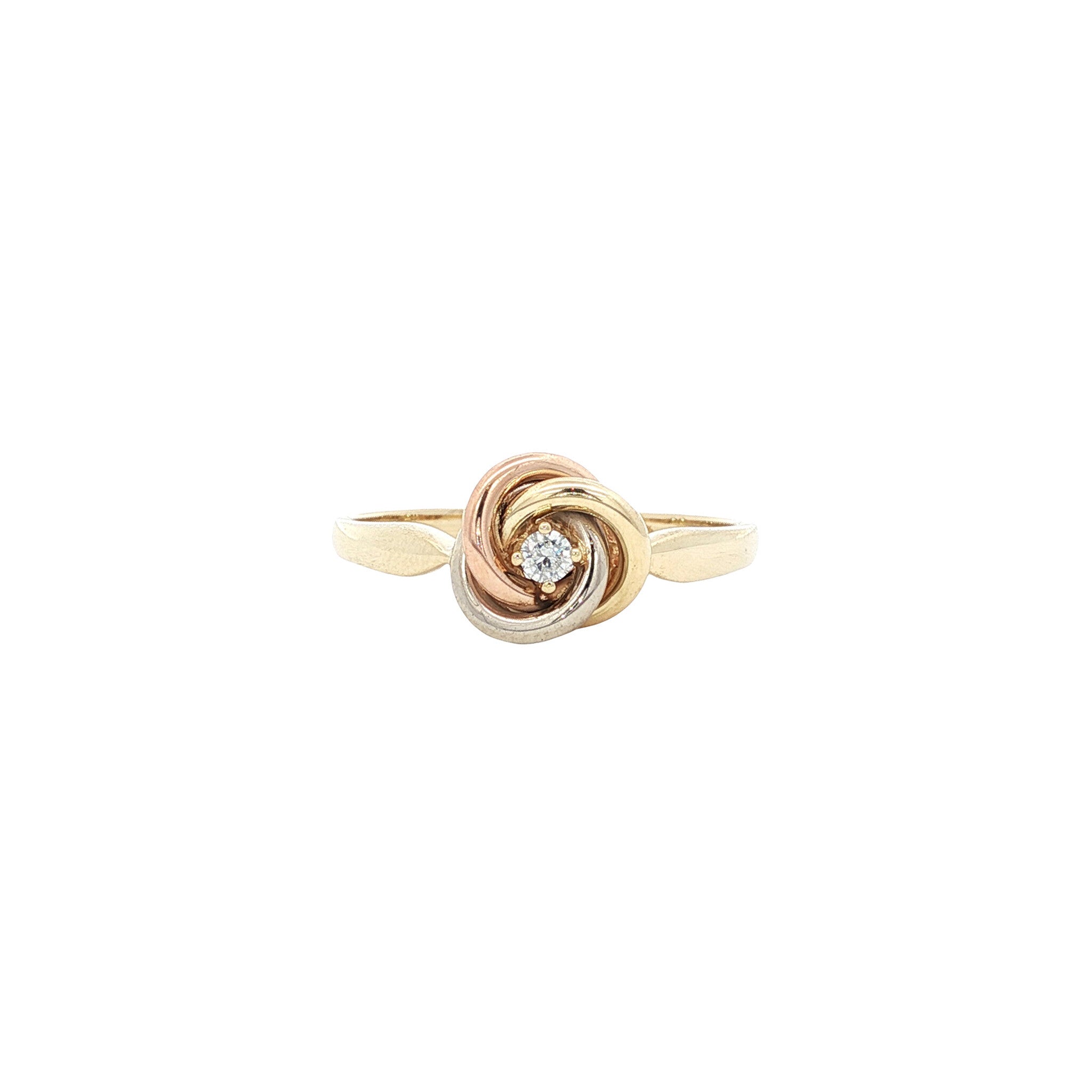Tricolour gold ring with diamond 14 karat