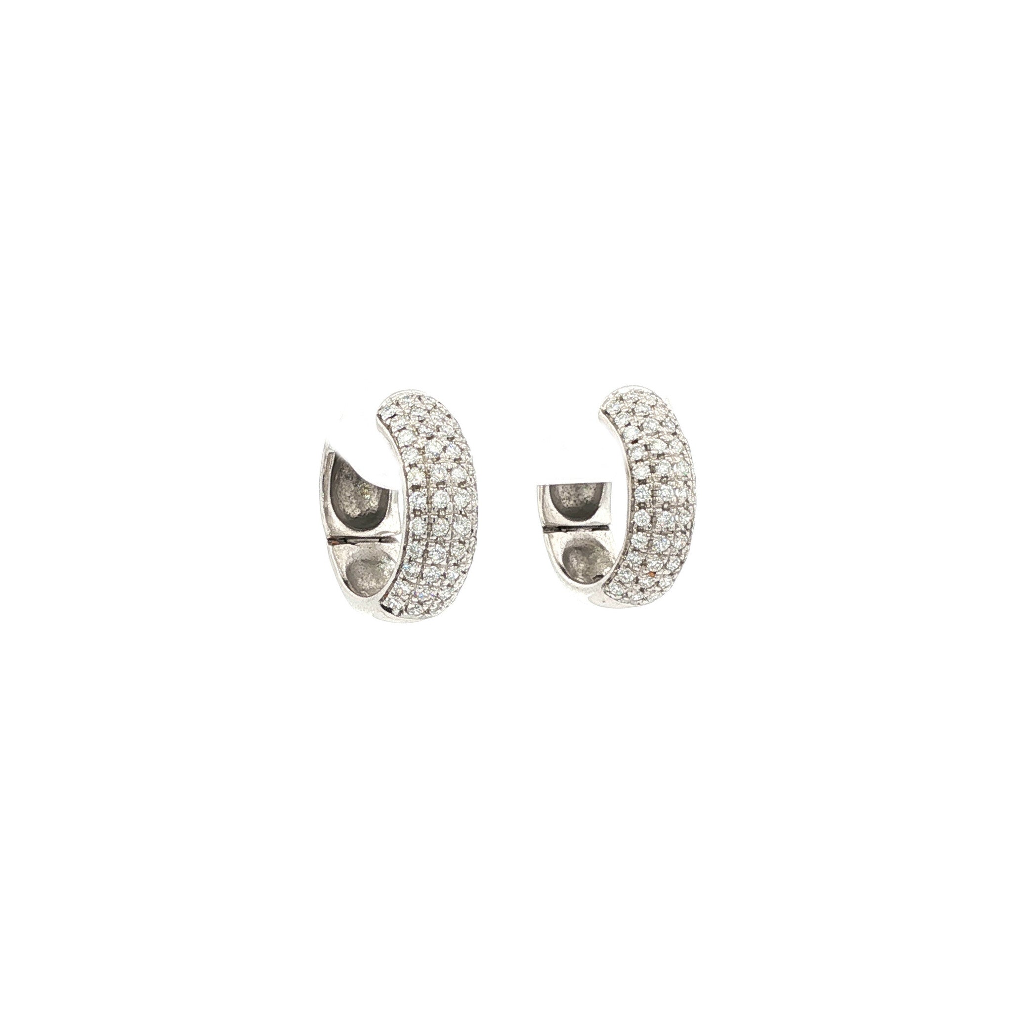 18 karat white gold hinged hoop earrings with diamond