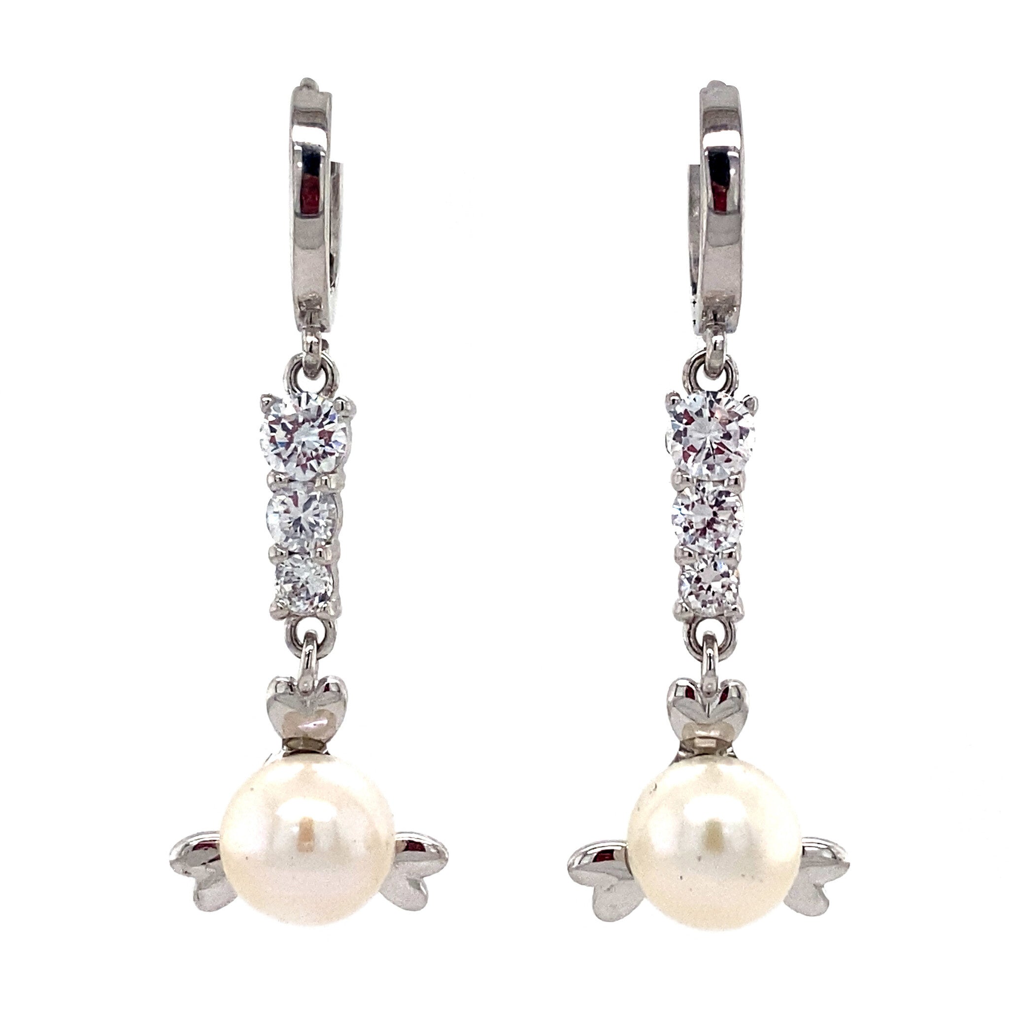 White gold earrings with zirconia and pearl 14 kt