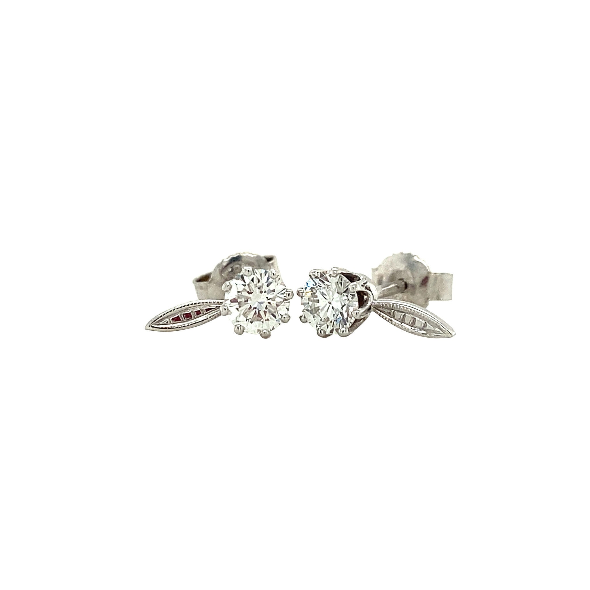 White gold stud earrings with diamond 14 kt