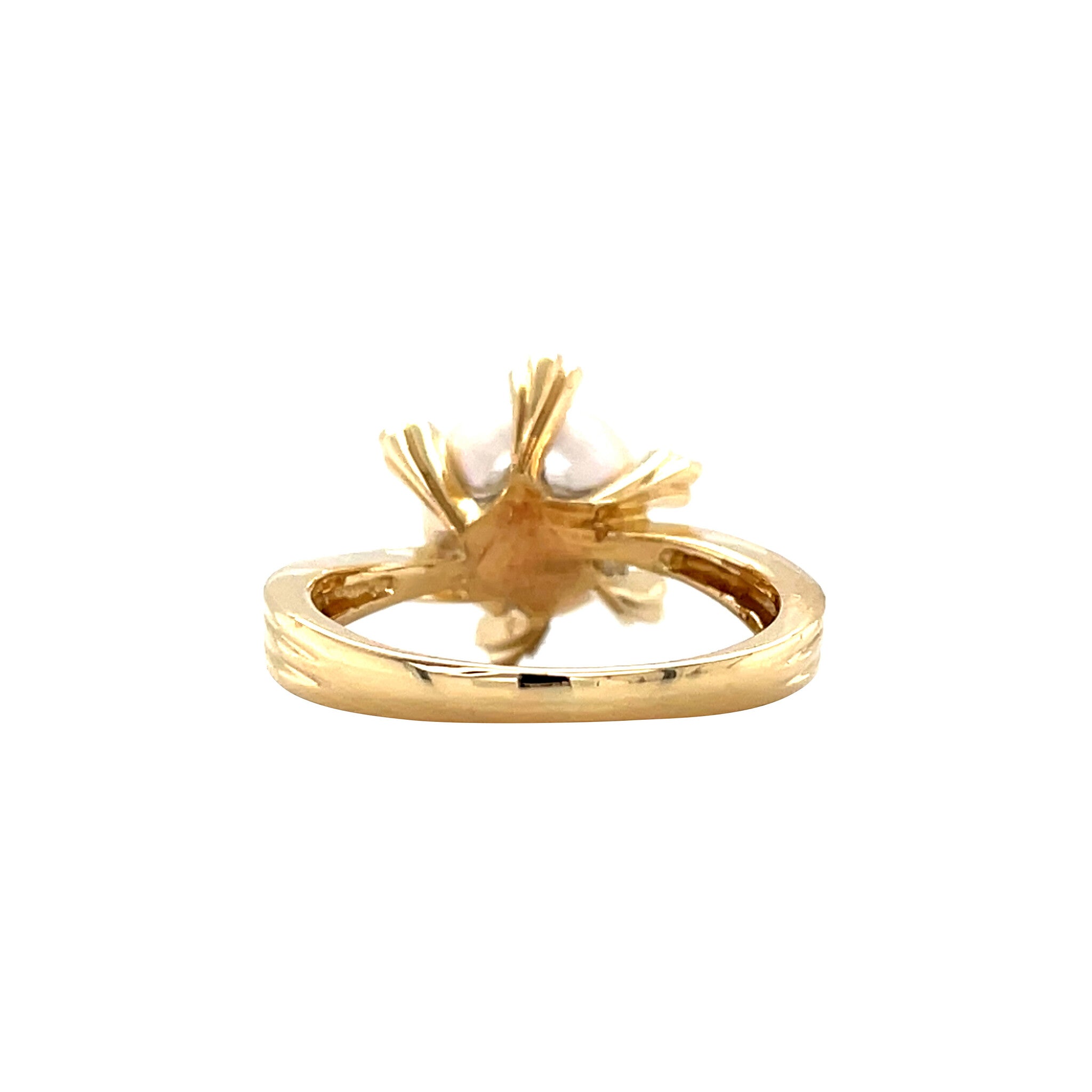 Gold entourage ring with pearl and diamond 18 karat
