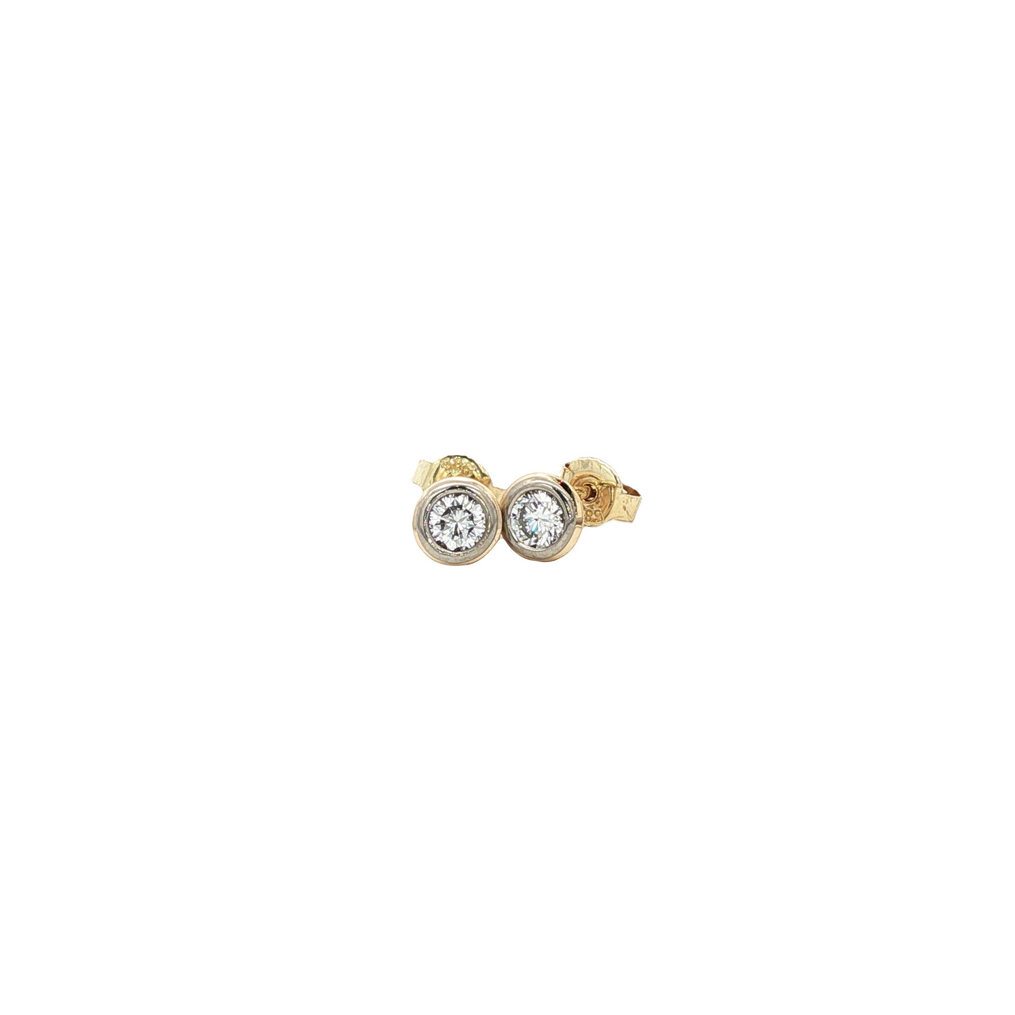 Gold solitaire stud earrings with diamond 14 karat