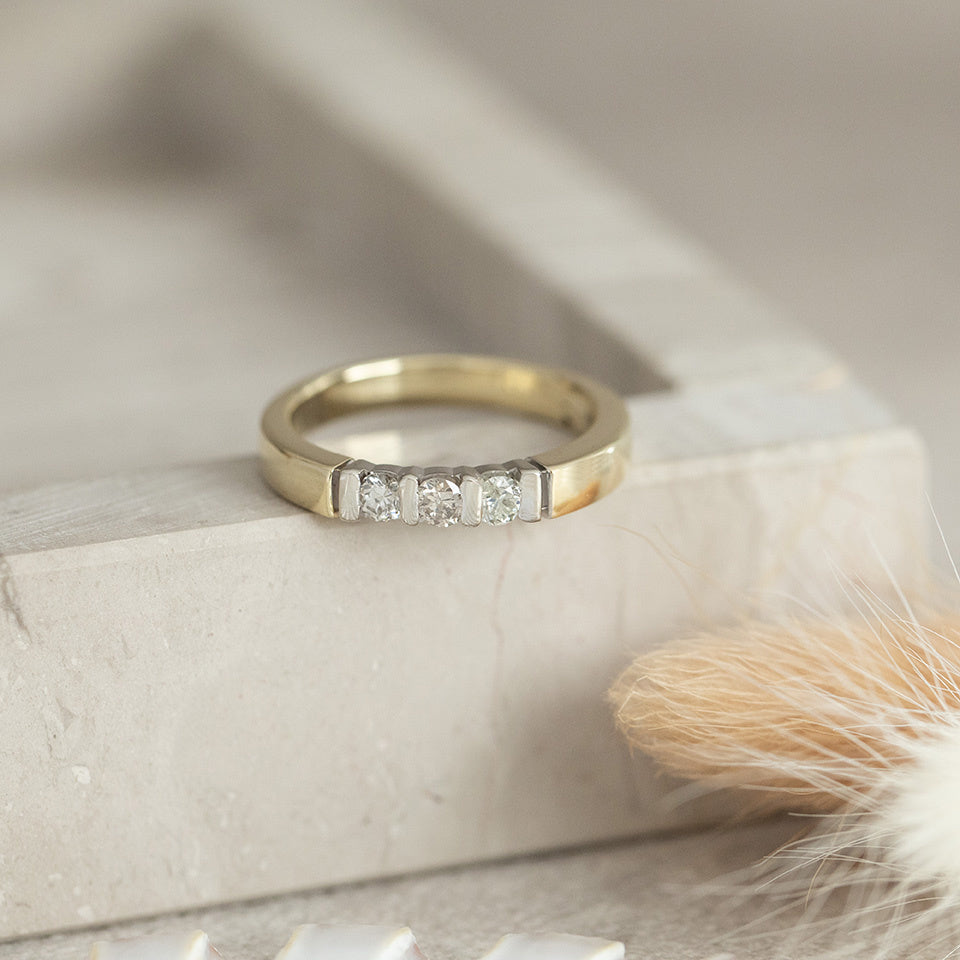 Gold row ring with diamond 14 karat* new